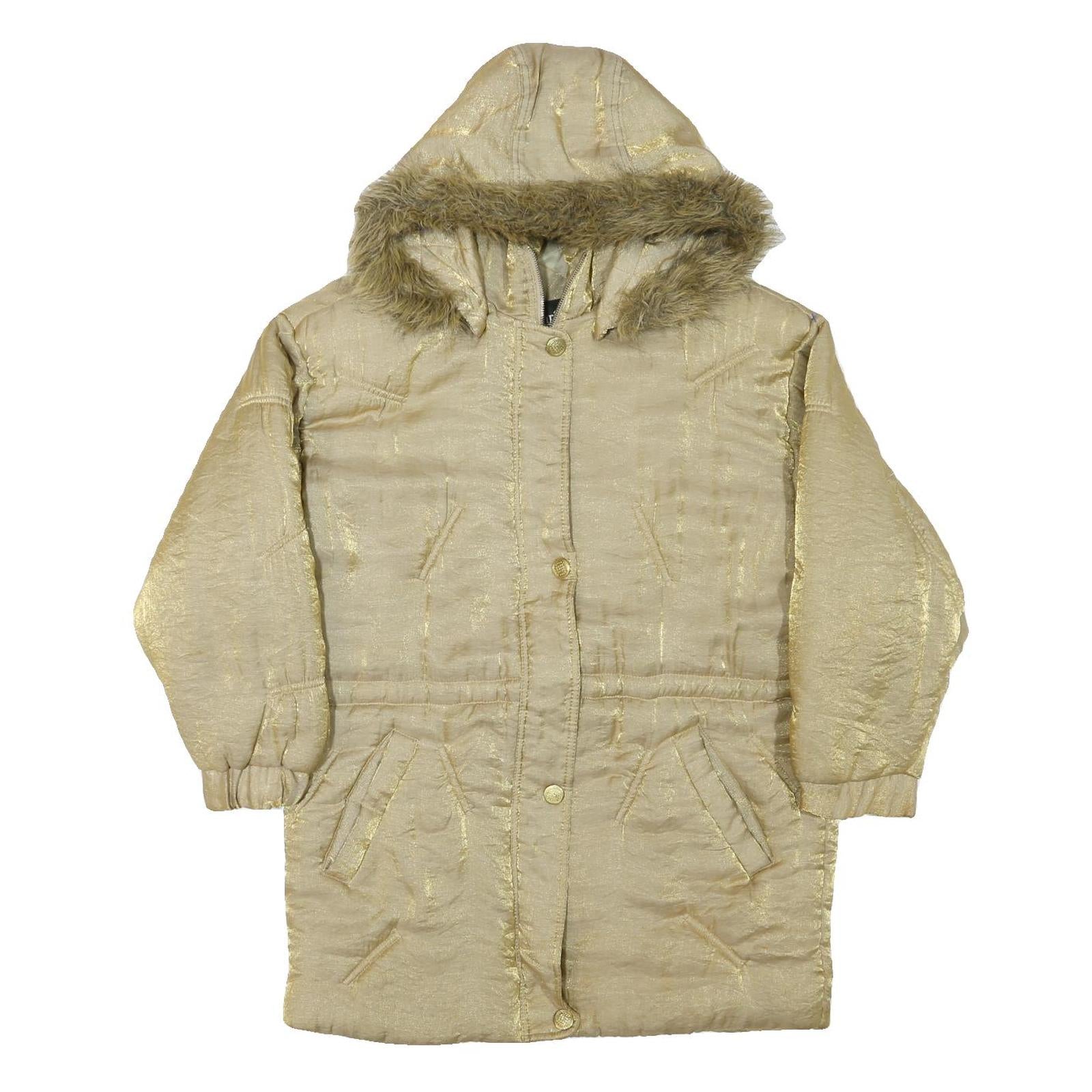 MARIEL Womens Beige & Gold Hooded Zip Jacket M Nylon Shiny Finish Casual Refurbished - N/A refurbished available on Cerqular