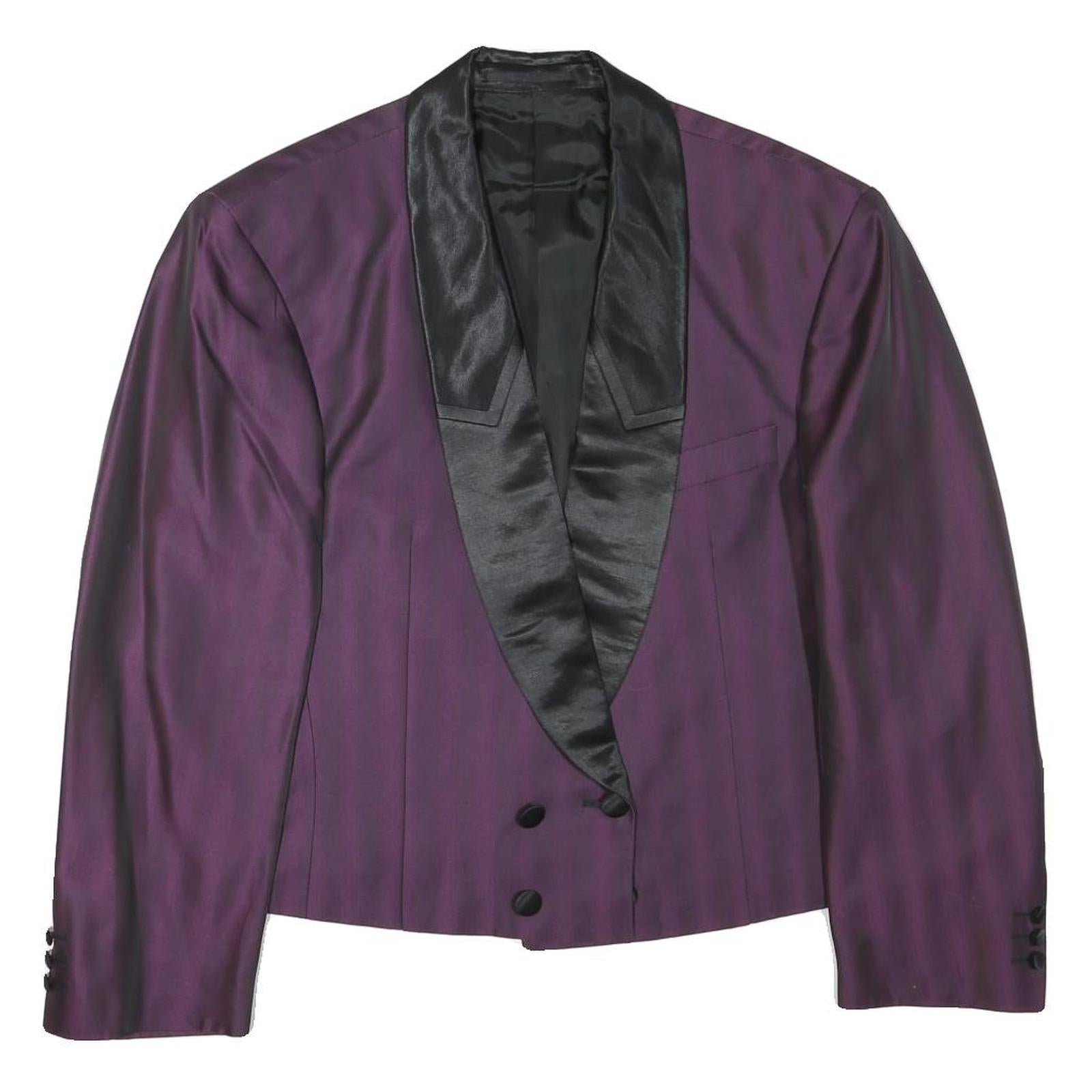 Mens Purple & Black Satin Collar Button Jacket M Polyester Blend Tailored Formal Refurbished - N/A refurbished available on Cerqular
