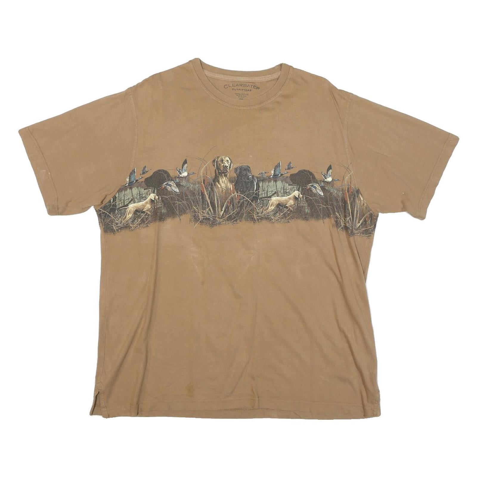 CLEARWATER Mens Beige Hunting Scene Graphic T-Shirt L Short Sleeve Crew Neck Refurbished - N/A refurbished available on Cerqular