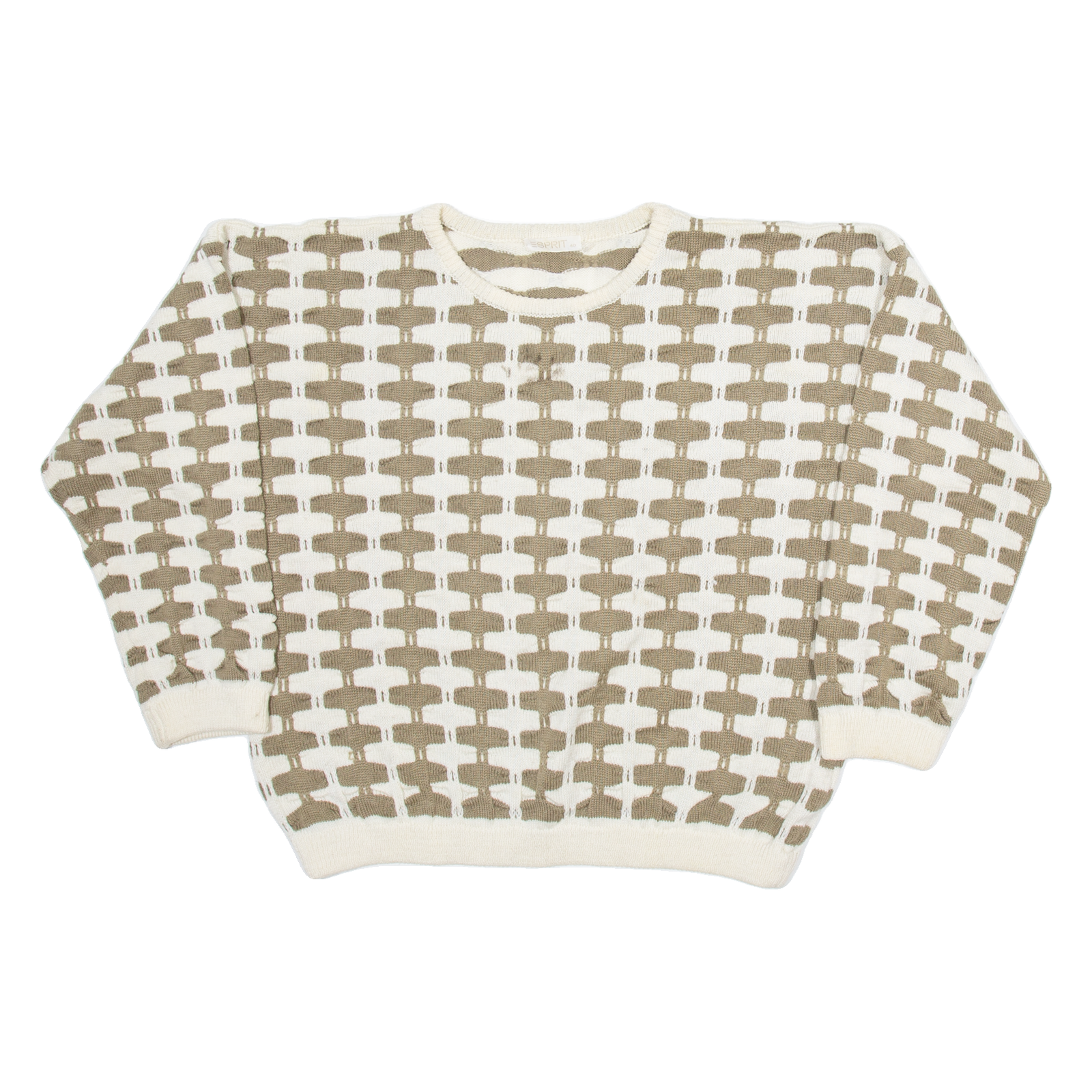 ESPRIT Womens Patterned Jumper Beige Geometric Tight Knit L Refurbished - N/A refurbished available on Cerqular