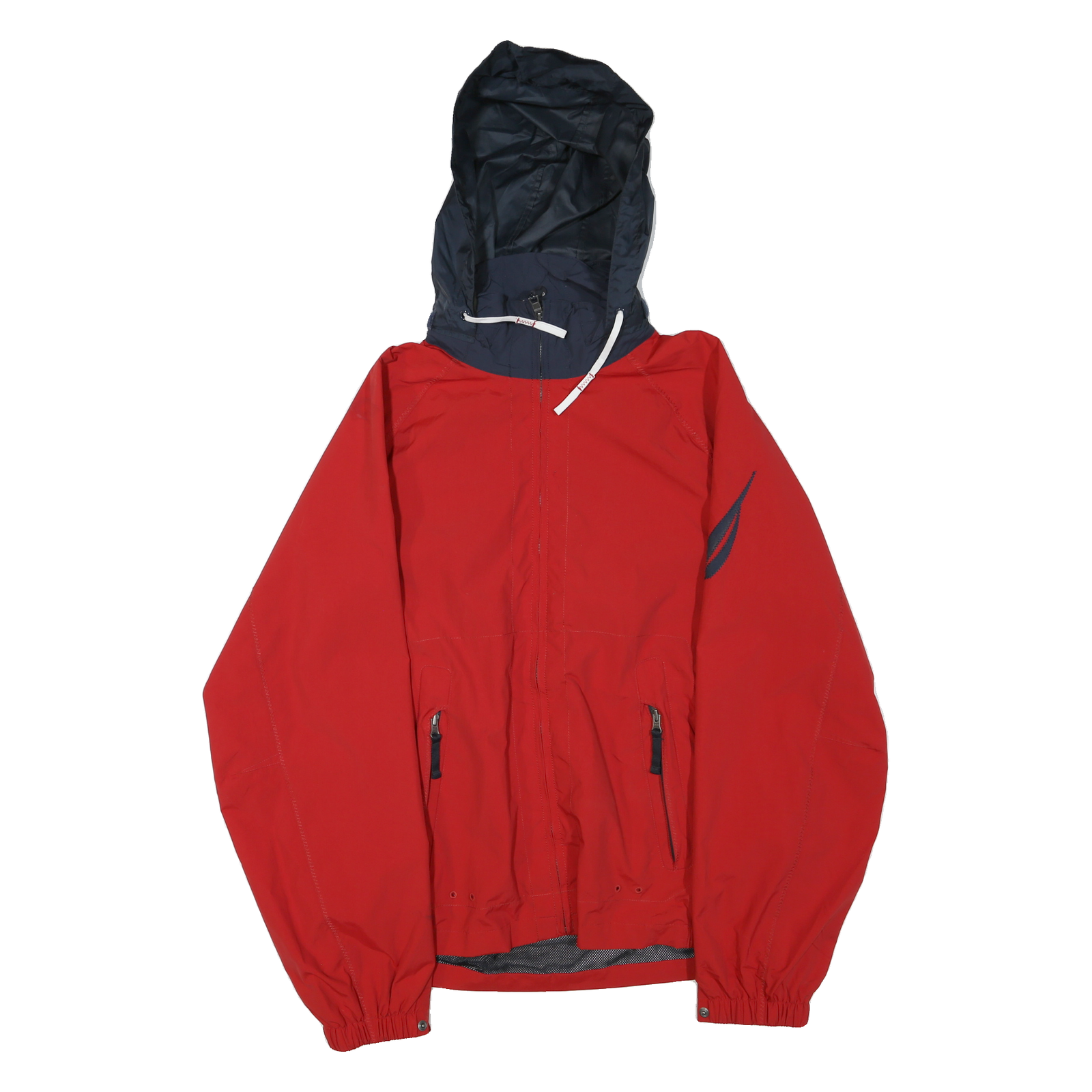 NAUTICA Mens Red & Navy Hooded Zip Jacket L Polyester Blend Outdoor Plain Refurbished - N/A refurbished available on Cerqular