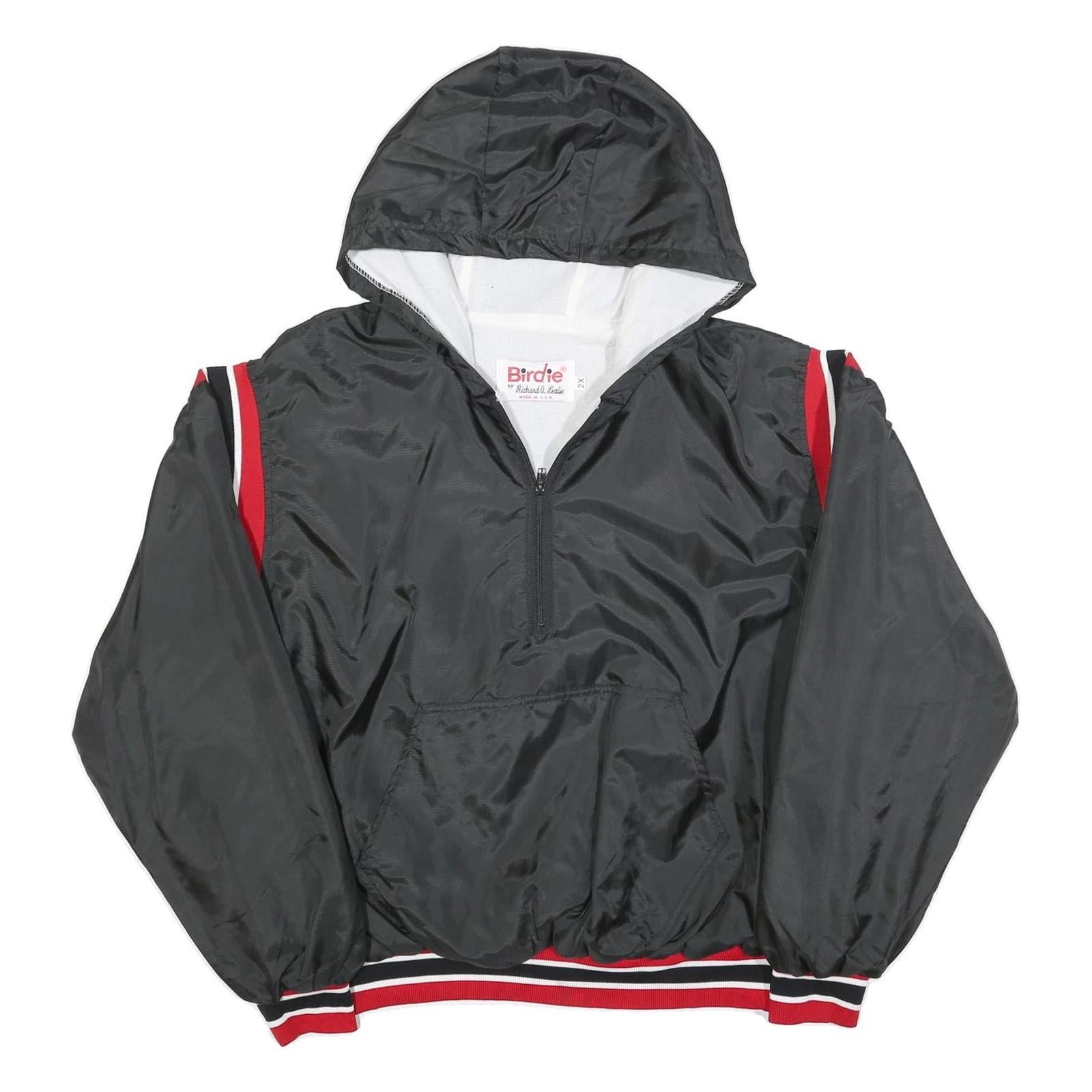 BIRDIE Mens Black Red Zip Jacket 2XL Nylon Plain Hooded Casual Retro Refurbished - N/A refurbished available on Cerqular