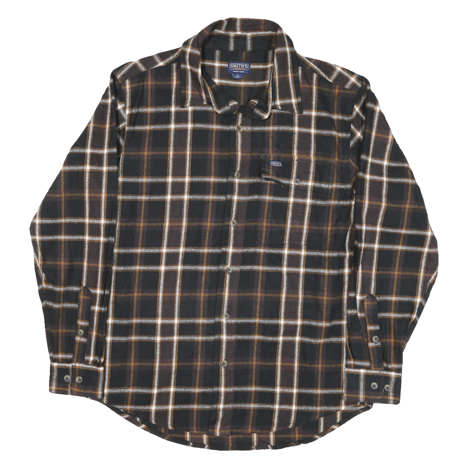 SMITHS Mens Black & Brown Check Shirt M Cotton Blend Casual Button Front Refurbished - N/A refurbished available on Cerqular