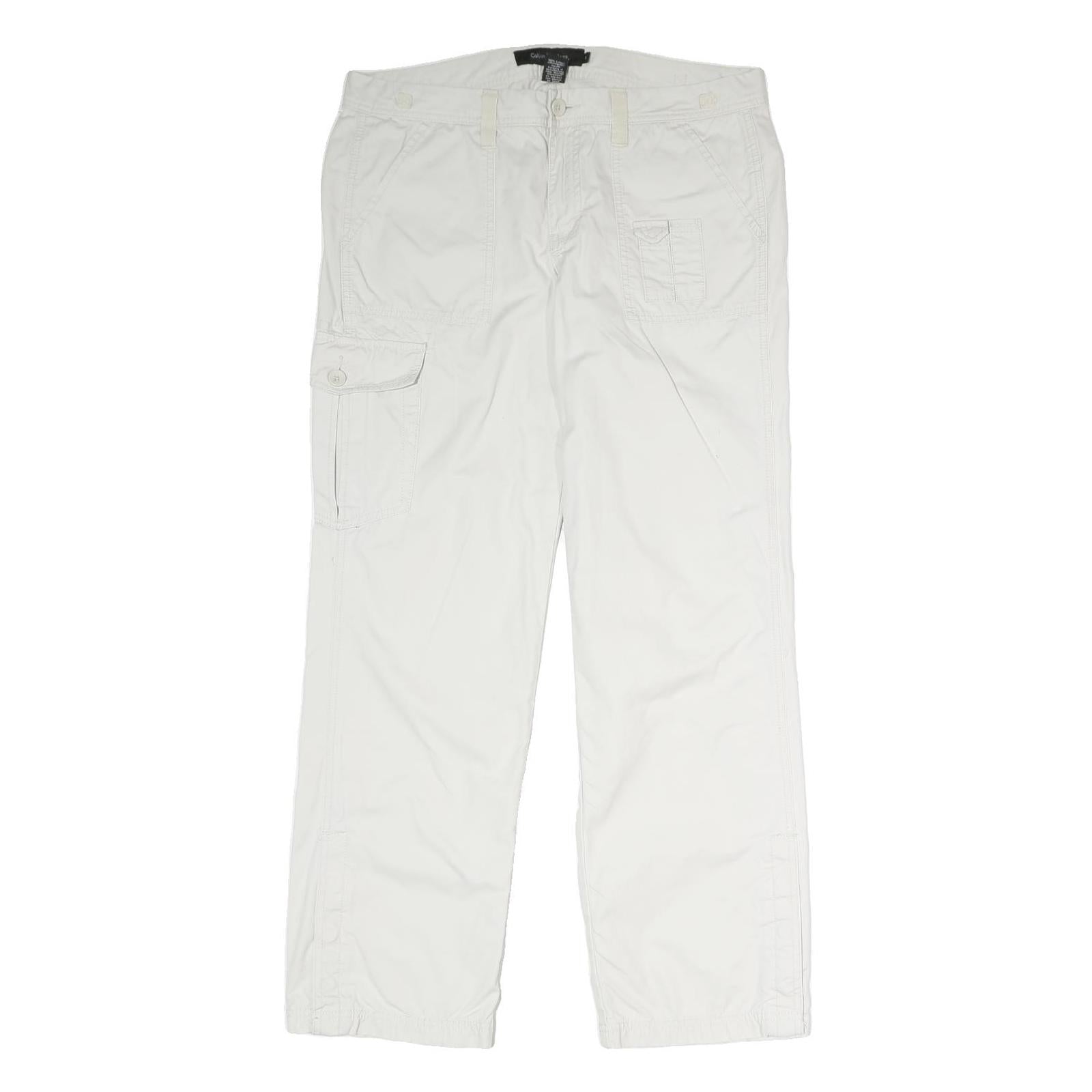 CALVIN KLEIN JEANS Mens Cotton White Casual Regular Fit Straight Leg Trousers Refurbished - N/A refurbished available on Cerqular