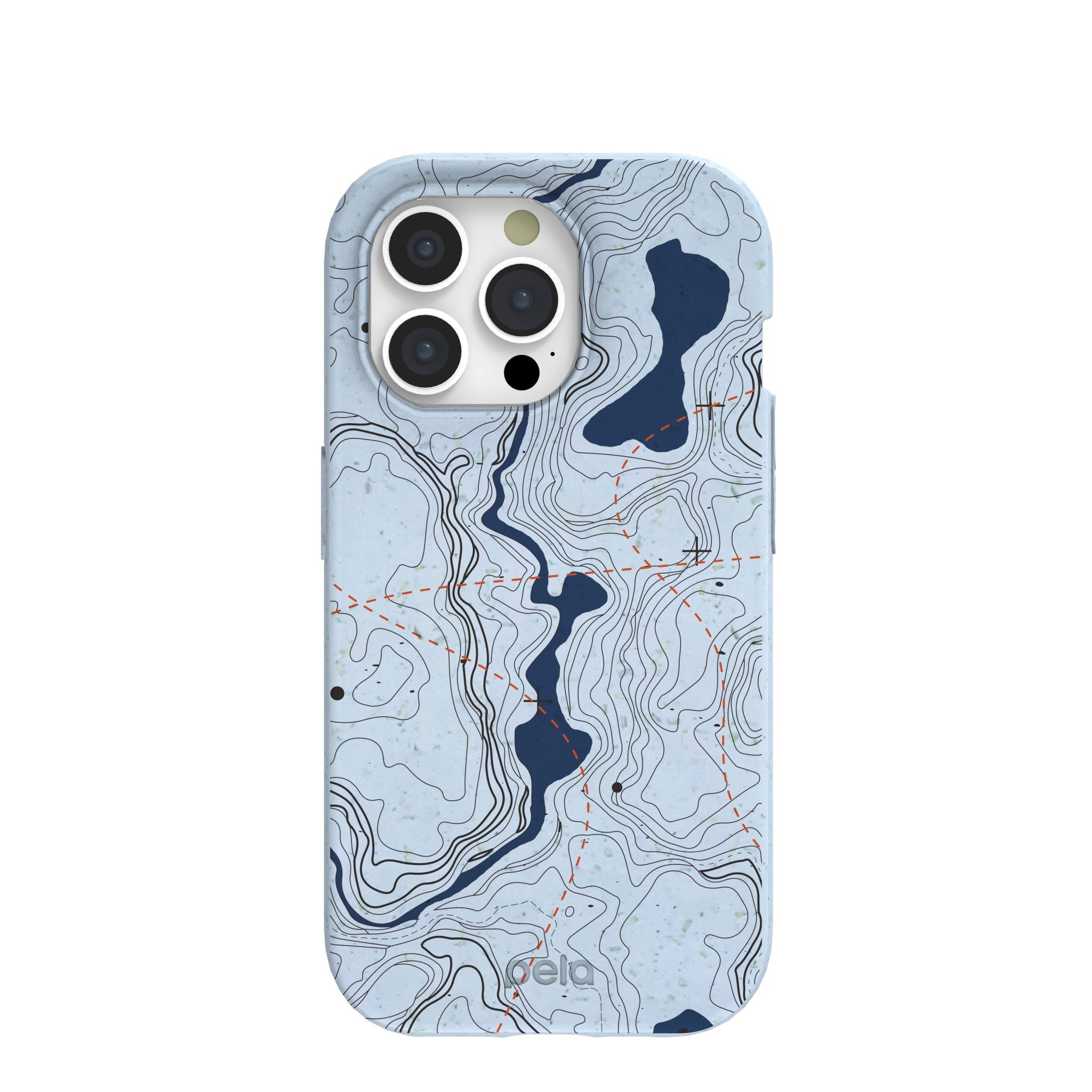 Powder Blue Contour Lines iPhone 15 Pro Case Refurbished - Pela Case refurbished available on Cerqular