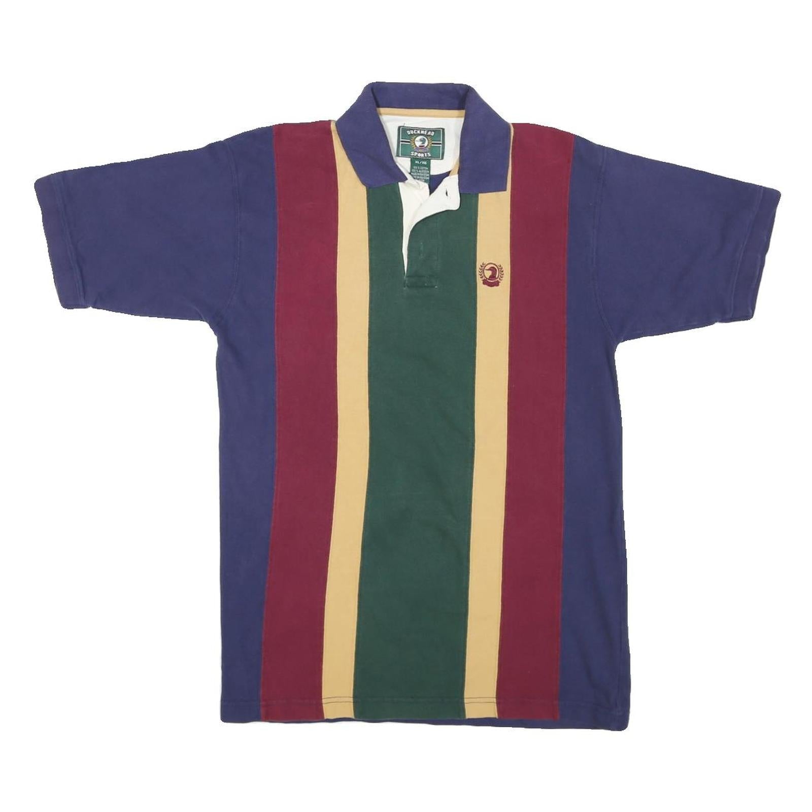 DUCKHEAD Mens Blue Green & Burgundy Striped Short Sleeve Polo Shirt XL Cotton Refurbished - N/A refurbished available on Cerqular