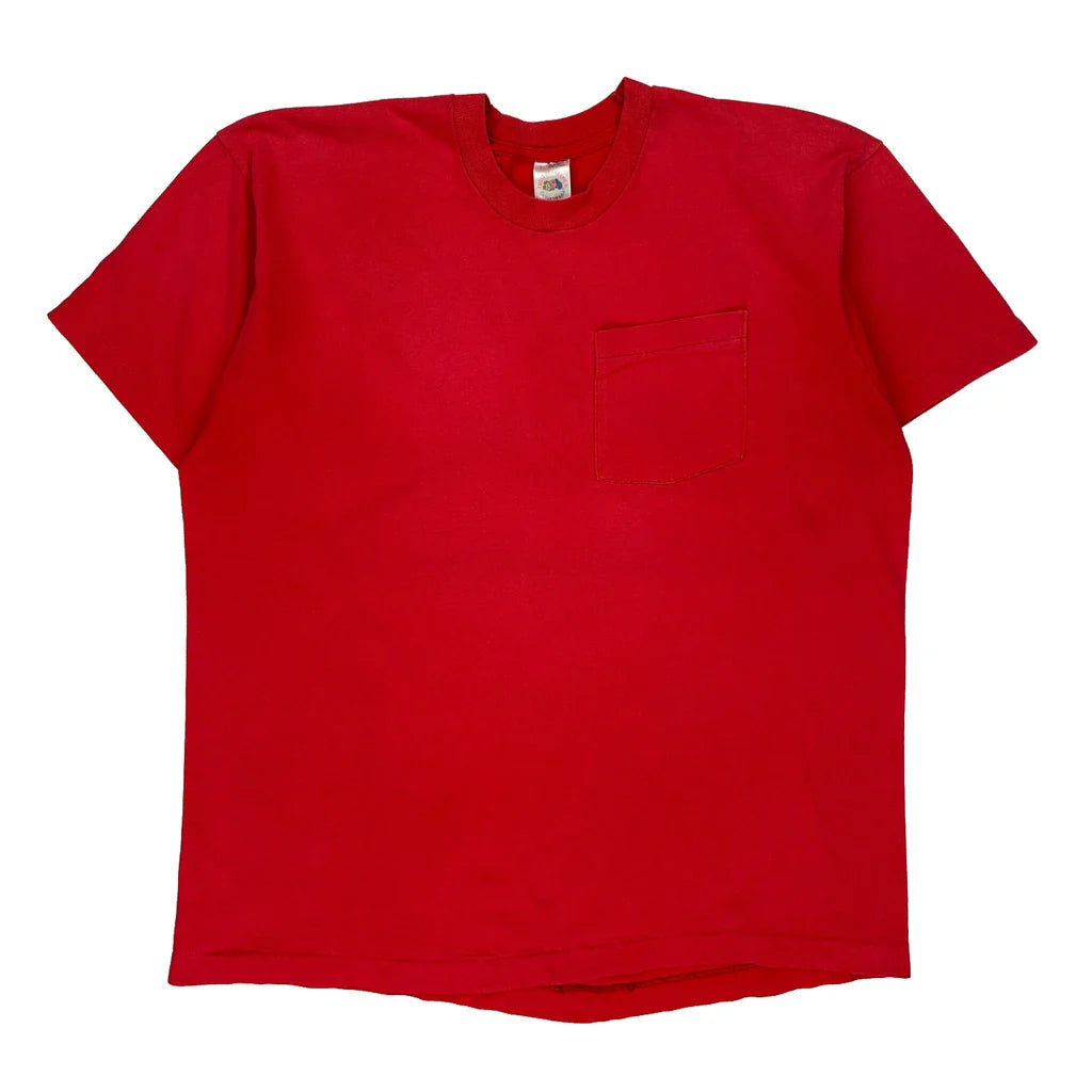 Blank Fruit Of The Loom Single Stitch T-Shirt - Large Red Cotton Refurbished - Thrifted (note: this is a term often used to describe second- refurbished available on Cerqular