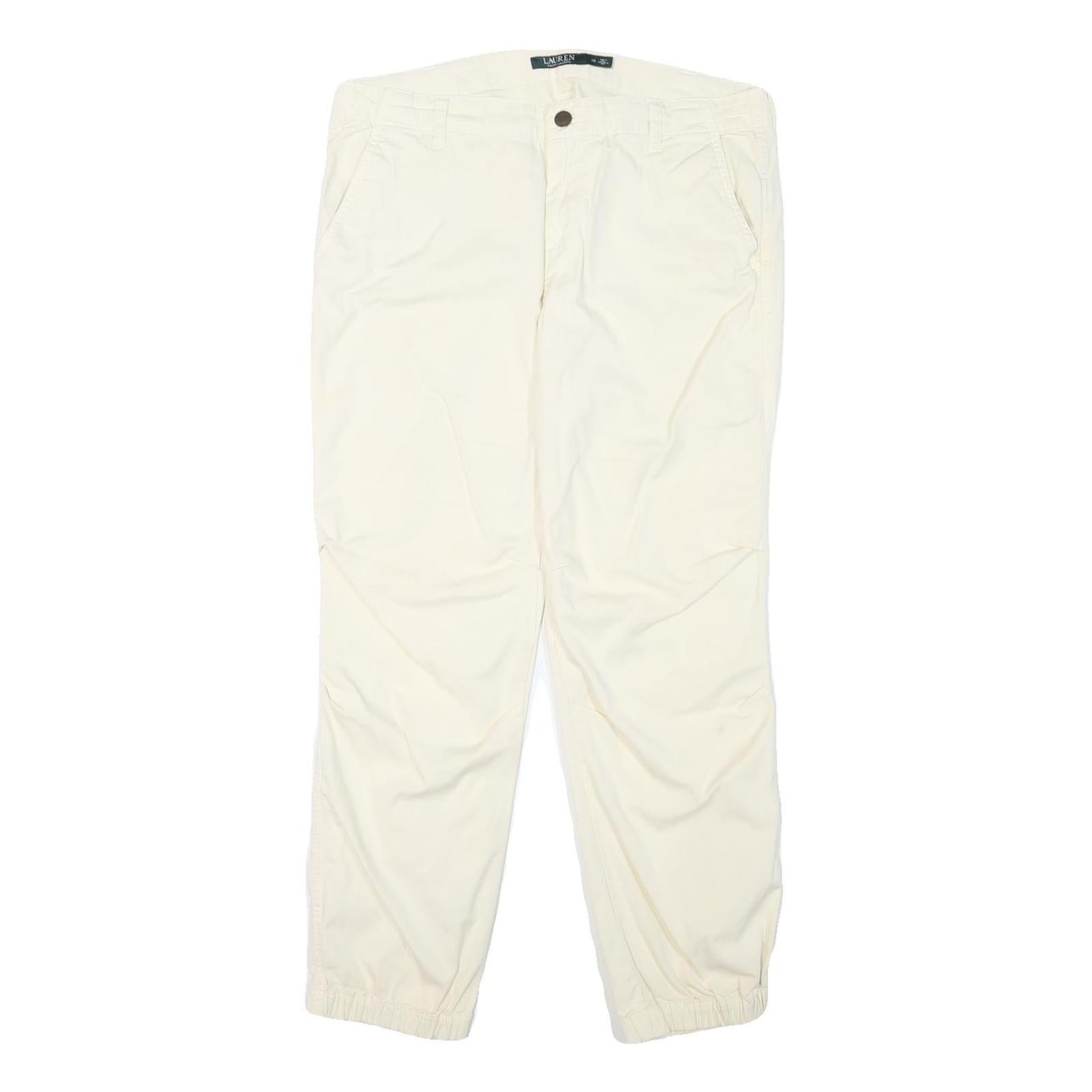 LAUREN RALPH LAUREN Womens Relaxed Beige Cotton Blend Trousers W33 L27 Zip Refurbished - N/A refurbished available on Cerqular