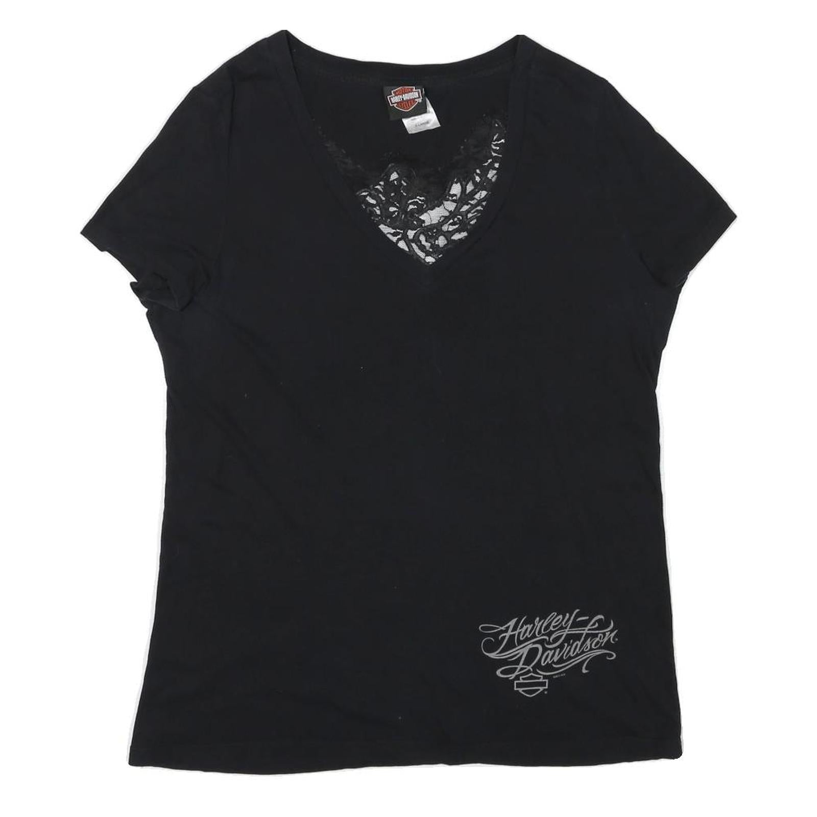 HARLEY DAVIDSON Mens Black Graphic T-Shirt XL Short Sleeve V-Neck Cotton Blend Refurbished - N/A refurbished available on Cerqular