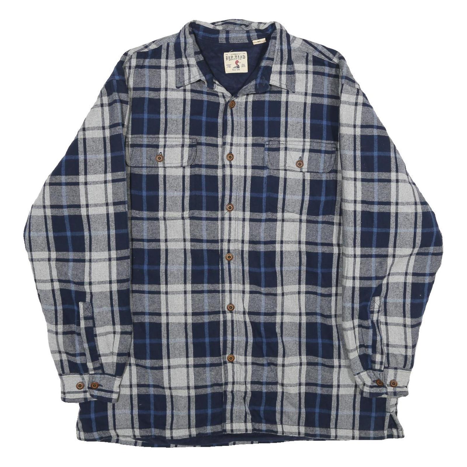 RED HEAD Mens Blue & Grey Check Cotton Blend Button Jacket XL Casual Outdoor Refurbished - N/A refurbished available on Cerqular