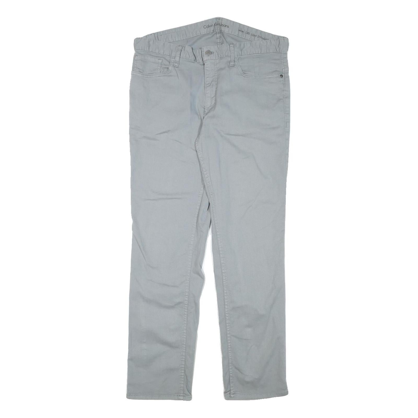 CALVIN KLEIN JEANS Mens Cotton Blend Slim Light Grey Slim Straight Trousers W34 Refurbished - N/A refurbished available on Cerqular