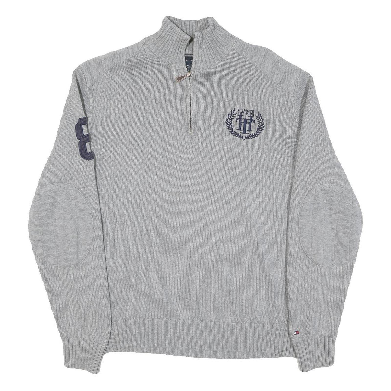 TOMMY HILFIGER Mens Grey Cotton Blend Patterned Half Zip Crew Neck Chunky Knit Refurbished - N/A refurbished available on Cerqular