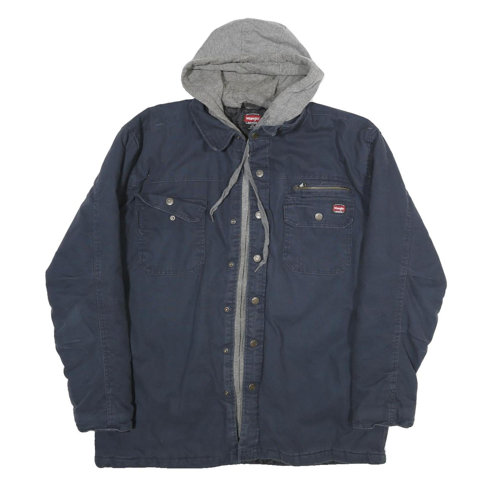 WRANGLER Mens Navy Blue Cotton Hooded Jacket M Zip Casual Workwear Pocket Refurbished - N/A refurbished available on Cerqular