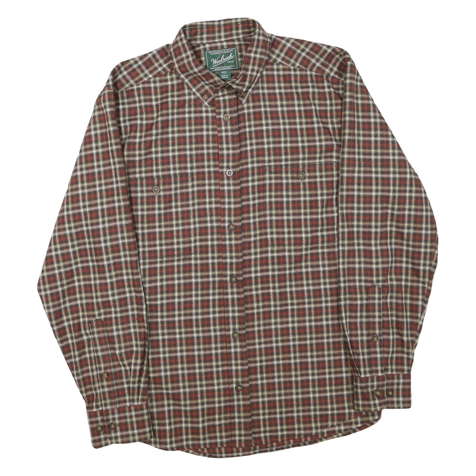 WOOLRICH Mens Brown & Cream Plaid Cotton Blend Shirt M Casual Long Sleeve Button Refurbished - N/A refurbished available on Cerqular