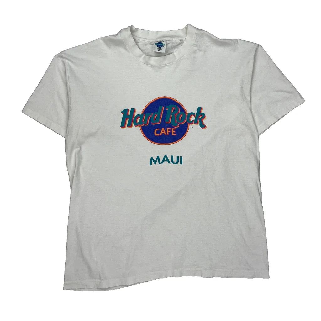Maui Hard Rock Cafe Graphic T-Shirt - XL White Cotton Refurbished - Thrifted (note: this is a term often used to describe second- refurbished available on Cerqular