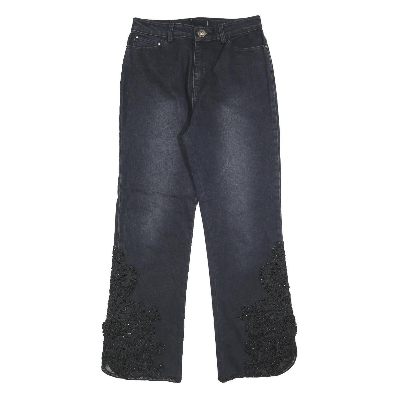 Womens Dark Blue Regular Fit Straight Denim Jeans W26 L28 Embroidered Leg Refurbished - N/A refurbished available on Cerqular