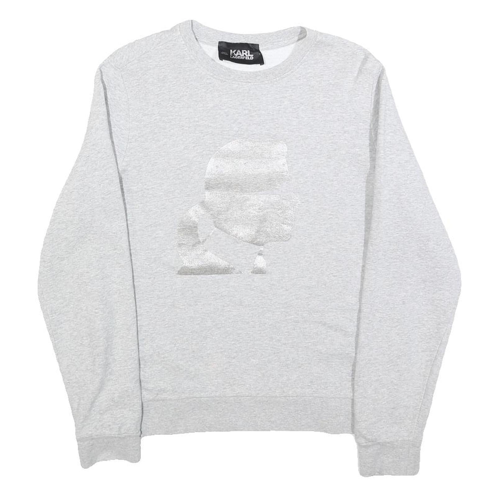 KARL LAGERFELD Womens Grey Sweatshirt Crew Neck M Logo Print Cotton Blend Casual Refurbished - N/A refurbished available on Cerqular