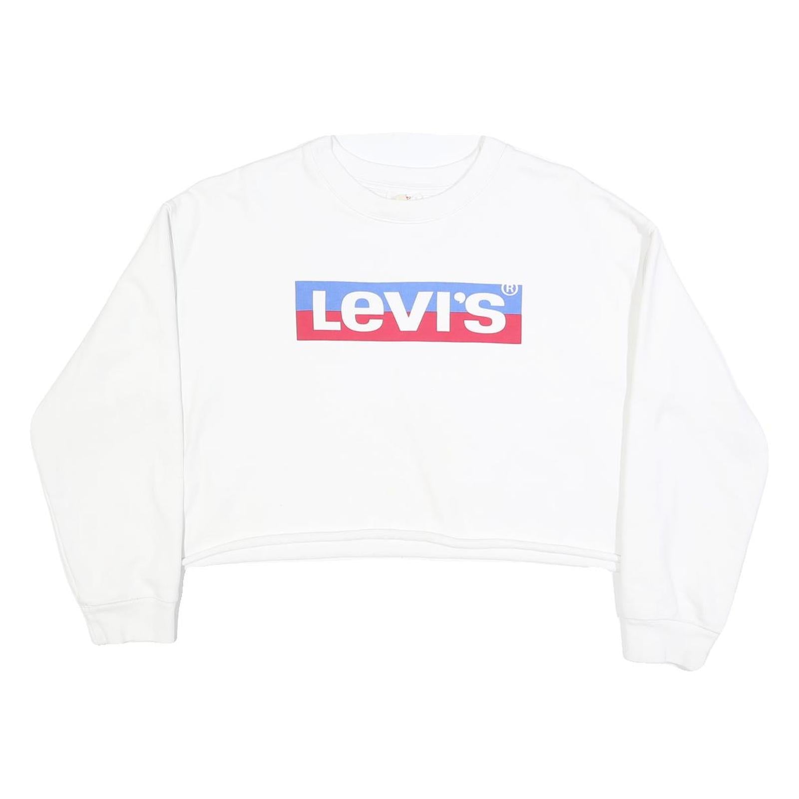 LEVI'S Womens White Crew Neck M Logo Print Cropped Sweatshirt Cotton Blend Refurbished - N/A refurbished available on Cerqular