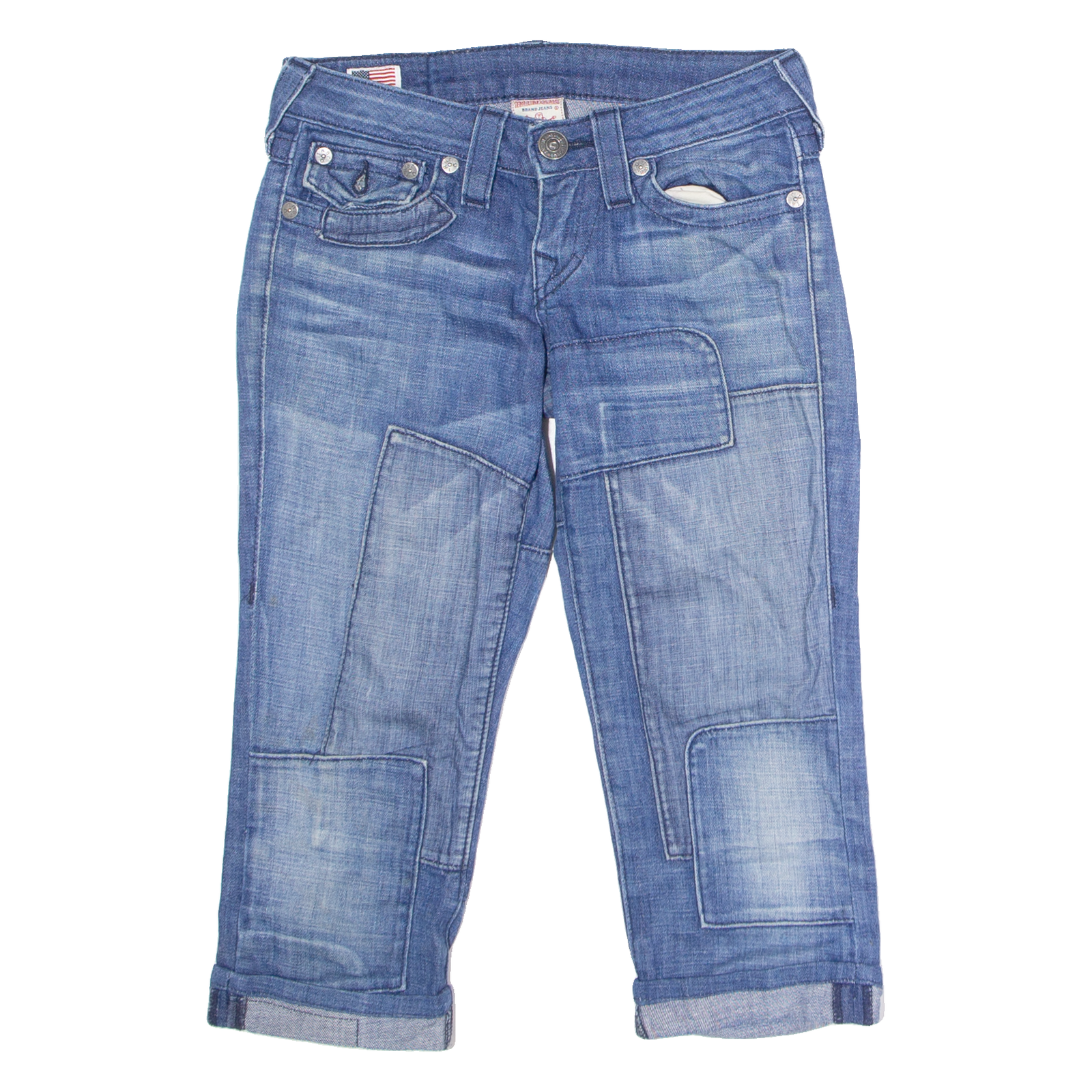 TRUE RELIGION Womens Pedal Pushers Shorts Blue Crazy Pattern M W28 Refurbished - N/A refurbished available on Cerqular