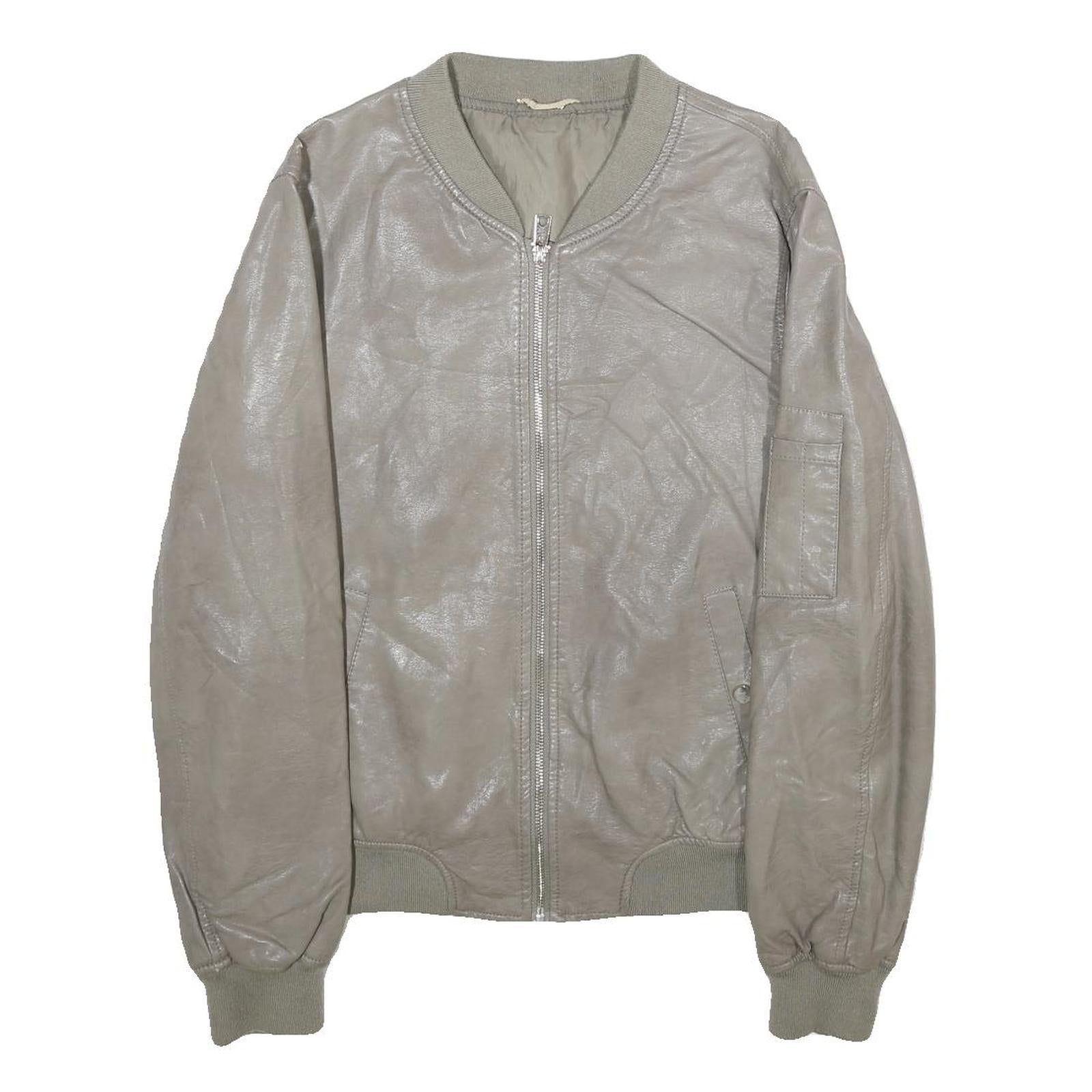 Womens Grey Faux Leather Bomber Jacket XL Woven Plain Zip Closure Pocket Refurbished - N/A refurbished available on Cerqular