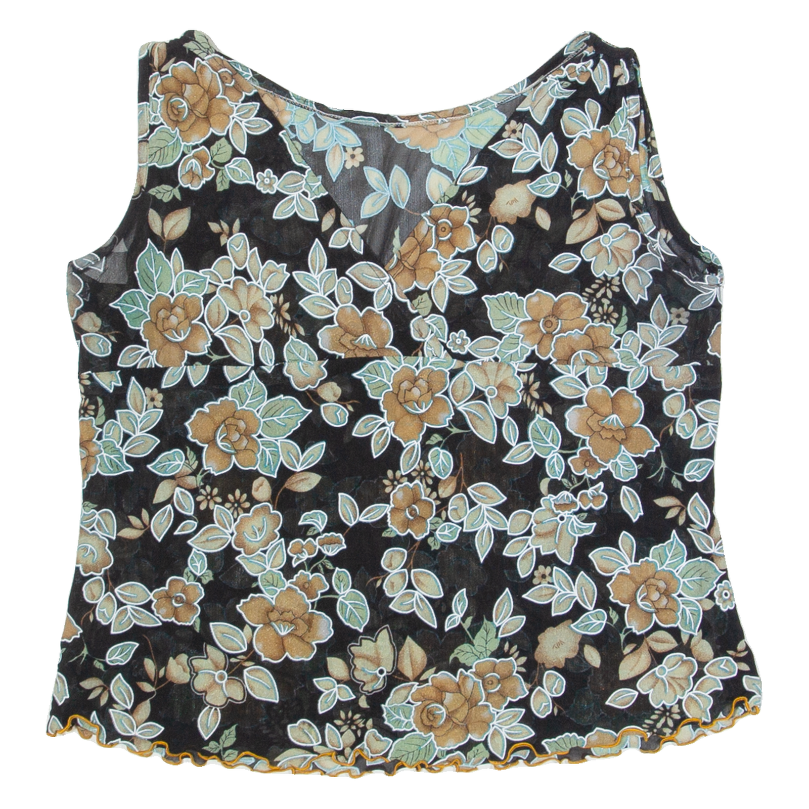 Mesh Sheer Womens Printed Top Black V-Neck Sleeveless Floral M Refurbished - N/A refurbished available on Cerqular