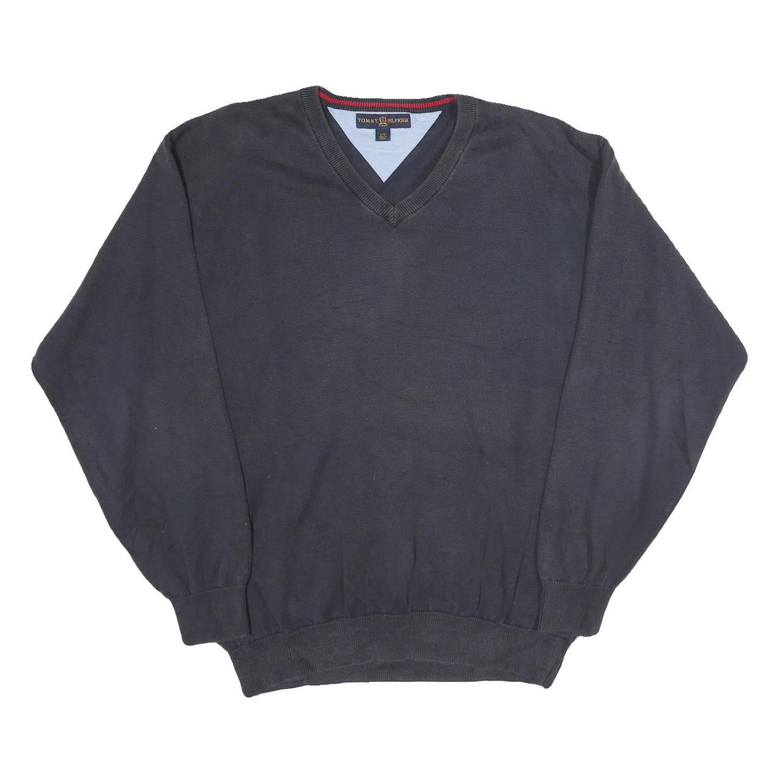TOMMY HILFIGER Mens Navy Plain Cotton Crew Neck Basic Knit Jumper L Comfort Refurbished - N/A refurbished available on Cerqular