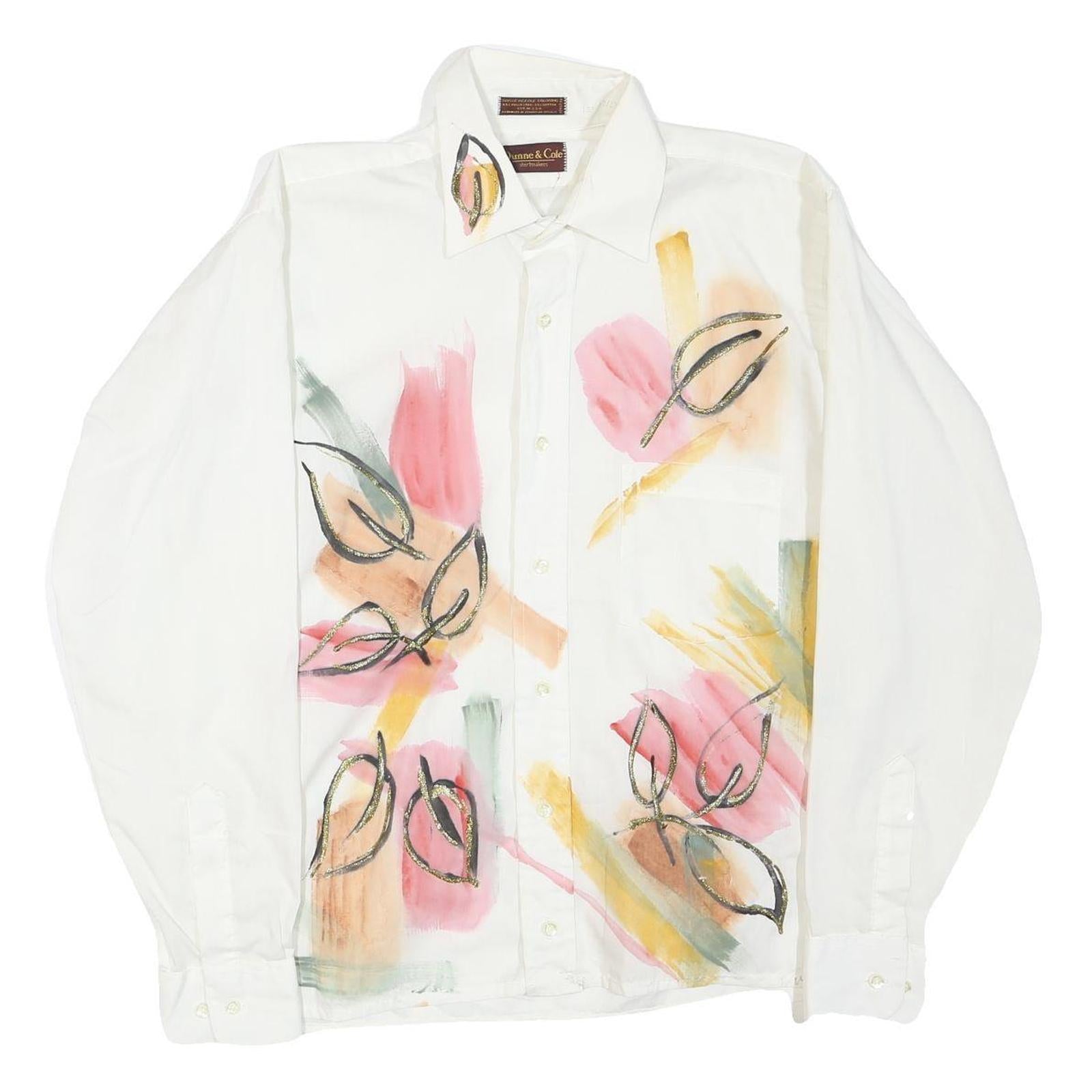 DUNNE&COLE Mens White Printed Polyester Blend Shirt M Contemporary Art Design Refurbished - N/A refurbished available on Cerqular