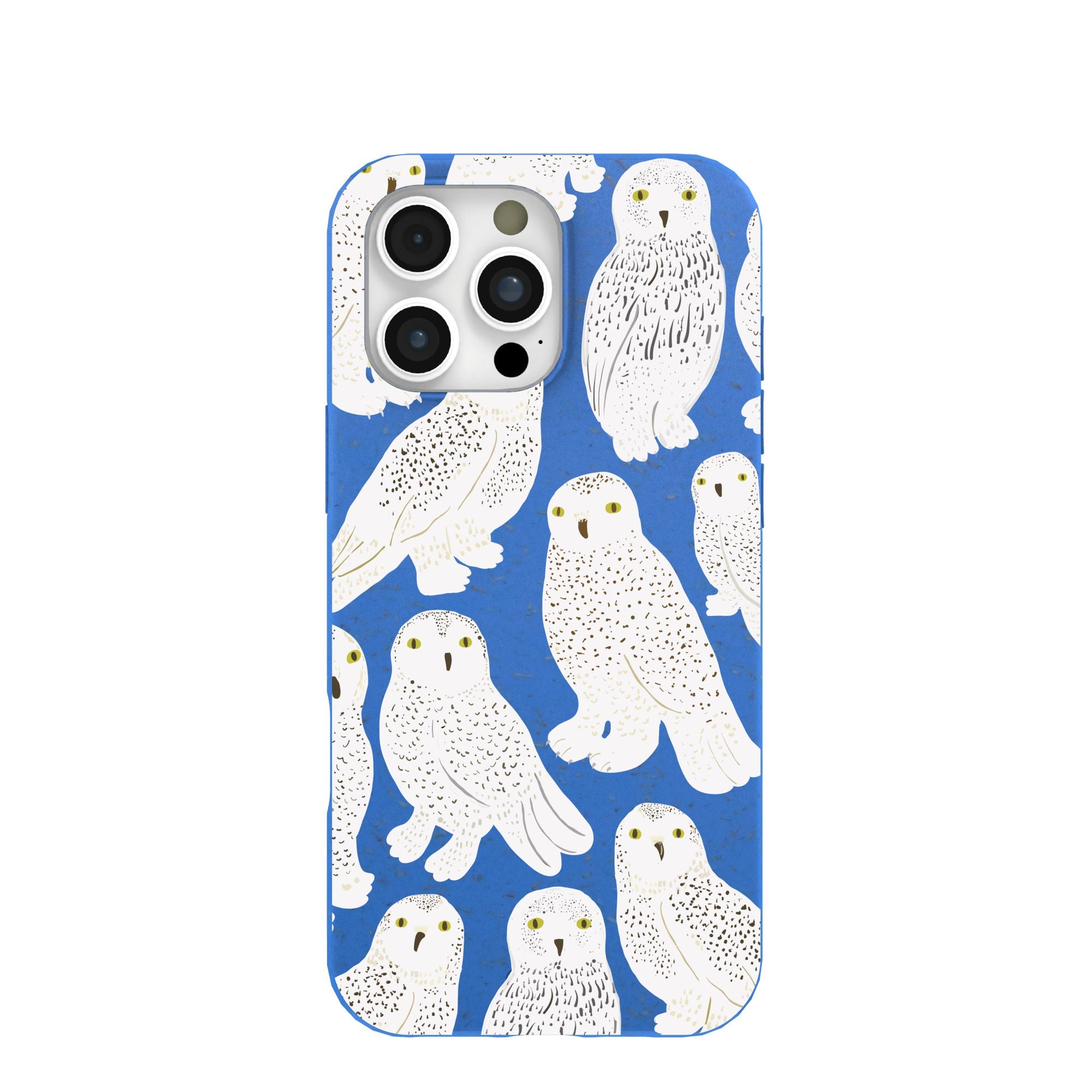 Electric Blue Snowy Owls iPhone 16 Pro Max Case Refurbished - Pela Case refurbished available on Cerqular