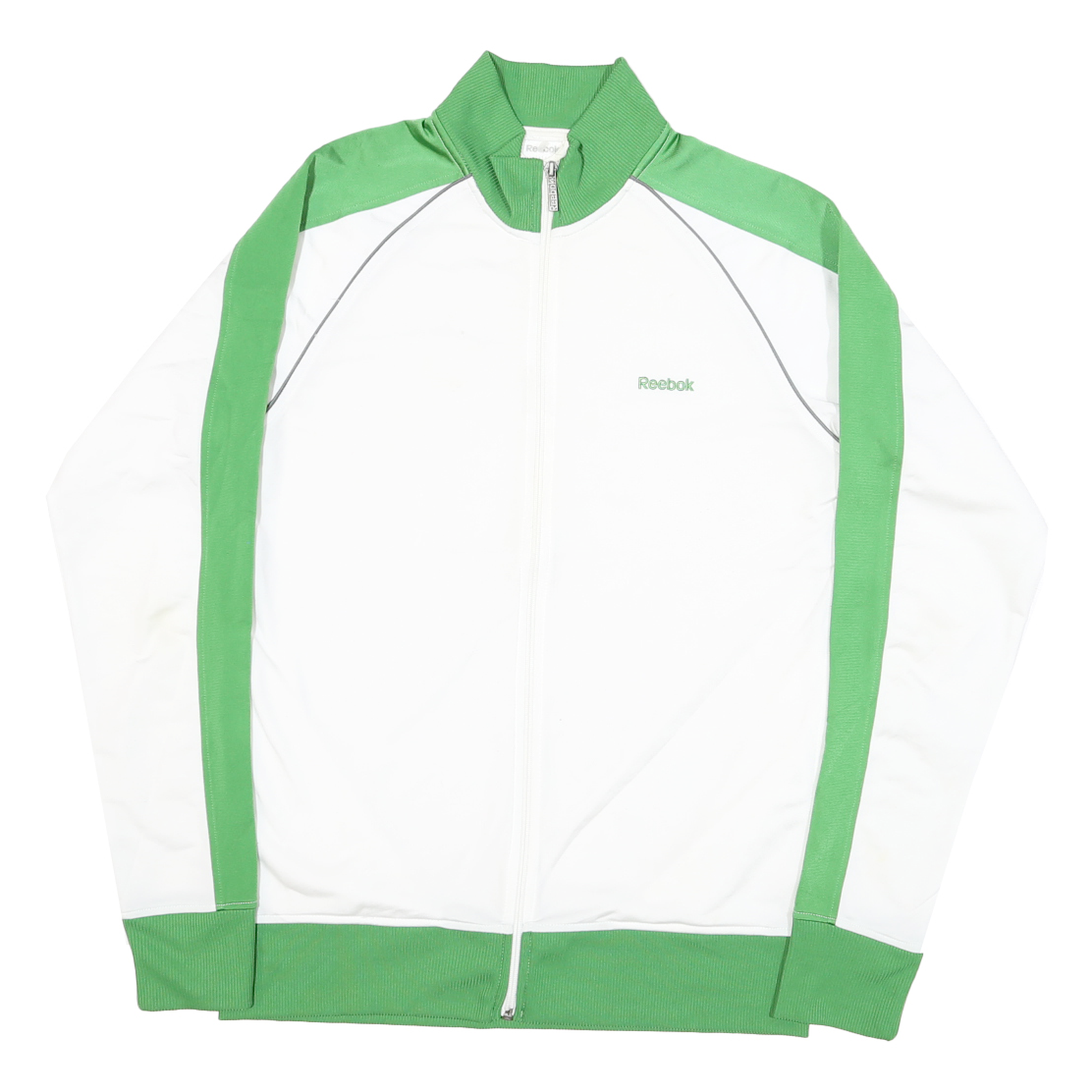 Buy REEBOK Mens White & Green Track Jacket M Polyester Blend Zip Sports Casual Refurbished - $58.49 REEBOK Mens White & Green Track Jacket M Polyester Blend Zip Sports Casual Refurbished - N/A refurbished available on Cerqular