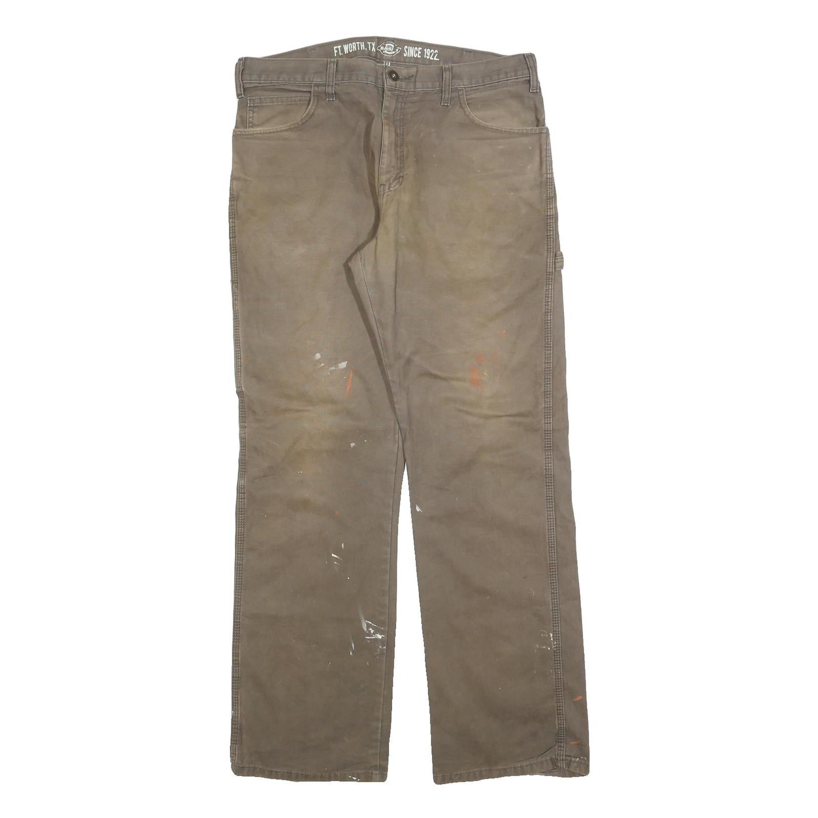 DICKIES Mens Cotton Blend Brown Relaxed Straight Trousers W35 L32 Workwear Refurbished - N/A refurbished available on Cerqular