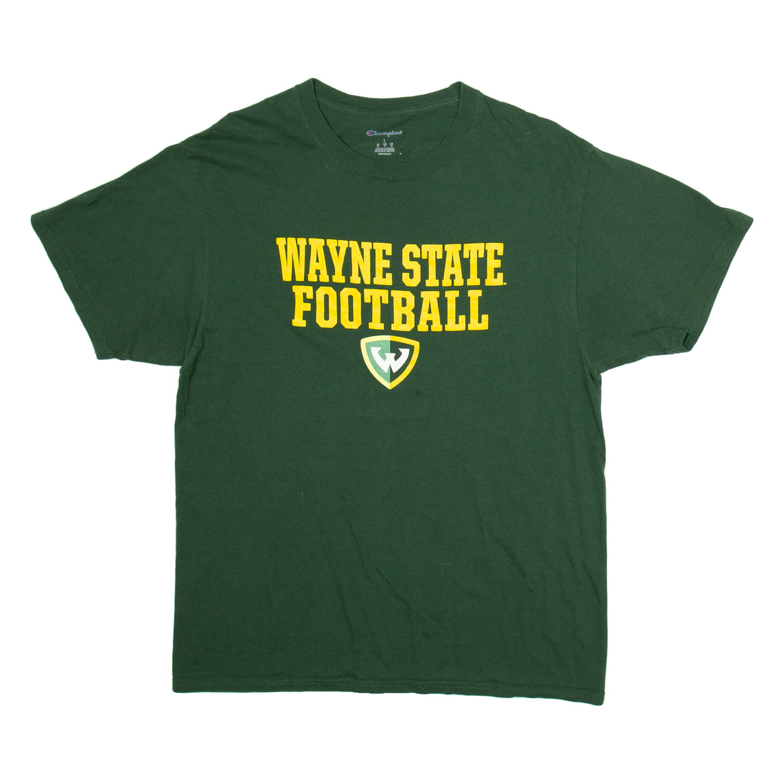 CHAMPION Wayne State Football Mens T-Shirt Green USA L Refurbished - N/A refurbished available on Cerqular