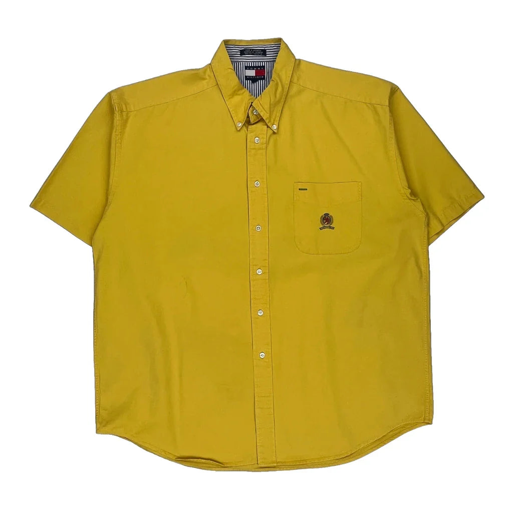 Tommy Hilfiger Short Sleeve Shirt - XL Yellow Cotton Refurbished - Thrifted (note: this is a term often used to describe second- refurbished available on Cerqular