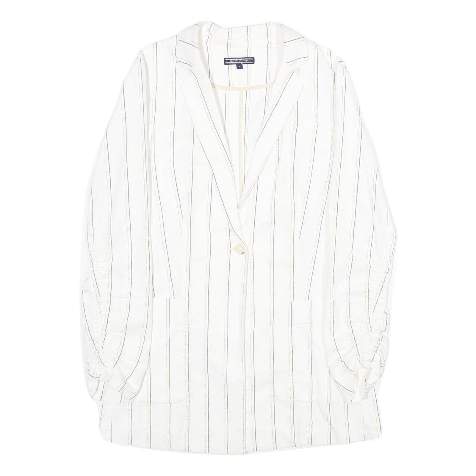 TOMMY HILFIGER Womens White & Black Striped Classic Jacket UK 8 Cotton Blend Refurbished - N/A refurbished available on Cerqular