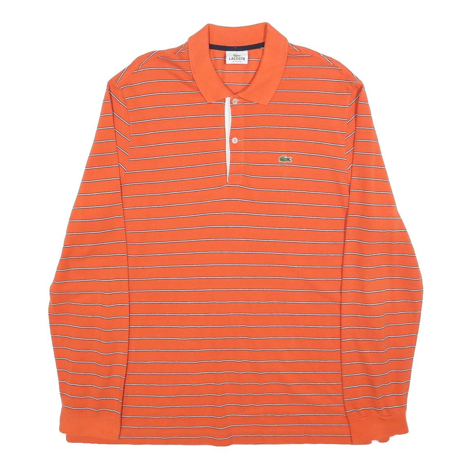 LACOSTE Mens Orange & White Striped Long Sleeve Polo Shirt XL Cotton Blend Refurbished - N/A refurbished available on Cerqular