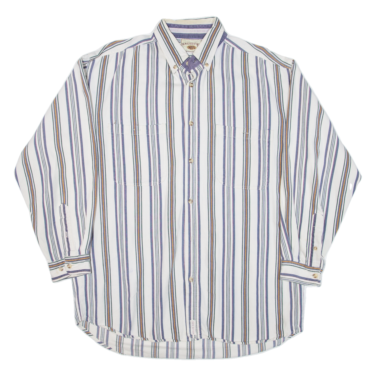 NEW RIVER SPORTS Mens Shirt Blue Striped Long Sleeve L Refurbished - N/A refurbished available on Cerqular
