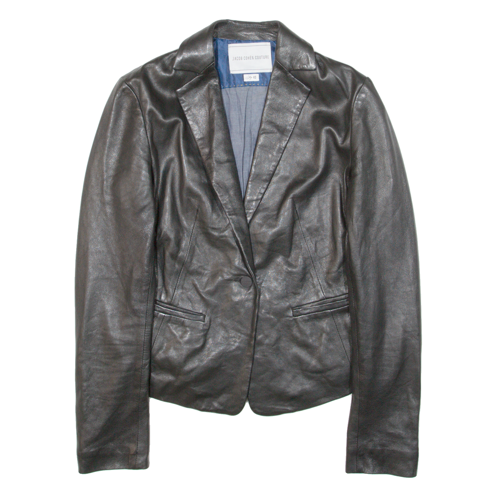 JACOB COHEN COUTURE Womens Blazer Jacket Black Leather M Refurbished - N/A refurbished available on Cerqular