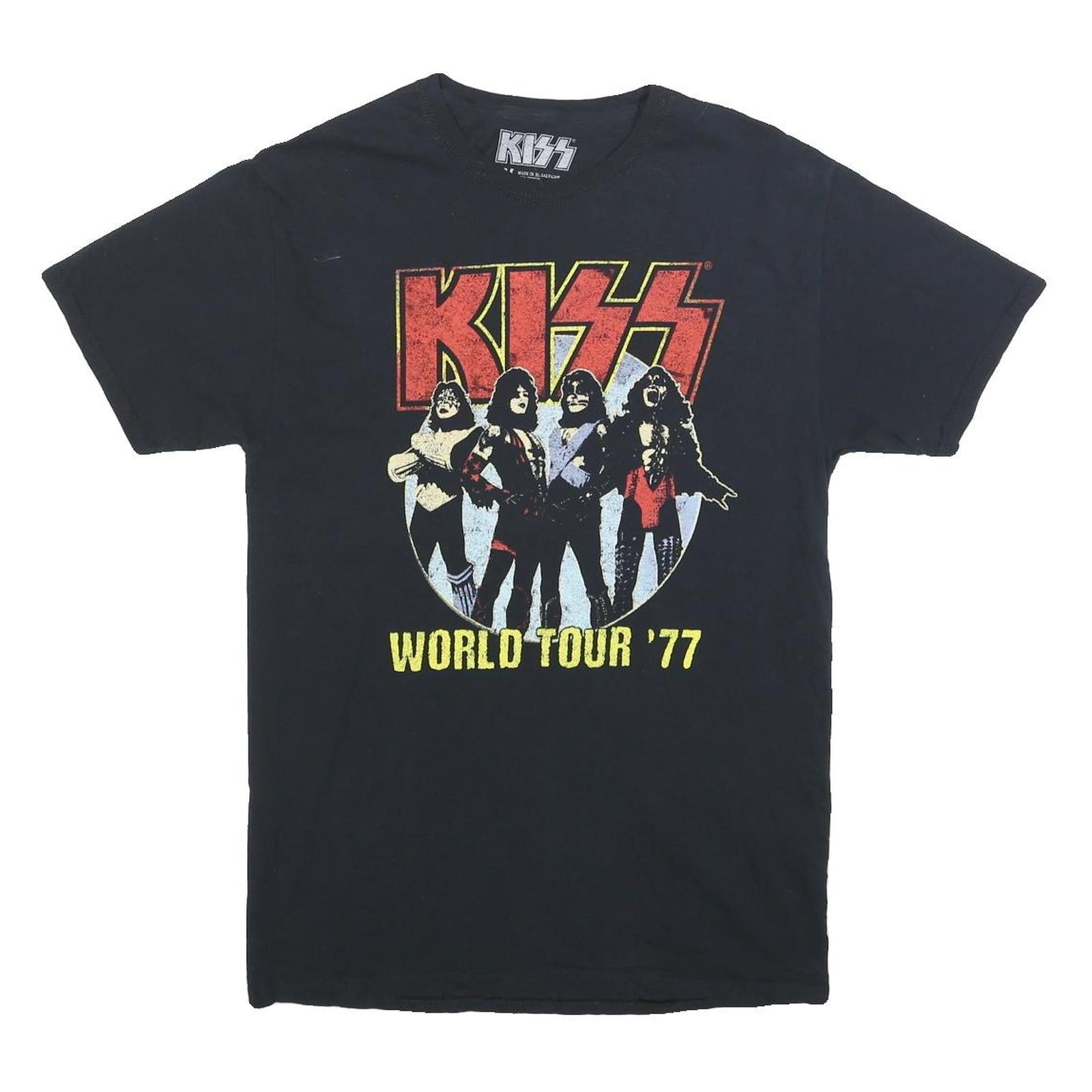 KISS Mens Black World Tour 77 Graphic T-Shirt M Short Sleeve Crew Neck Vintage Refurbished - N/A refurbished available on Cerqular