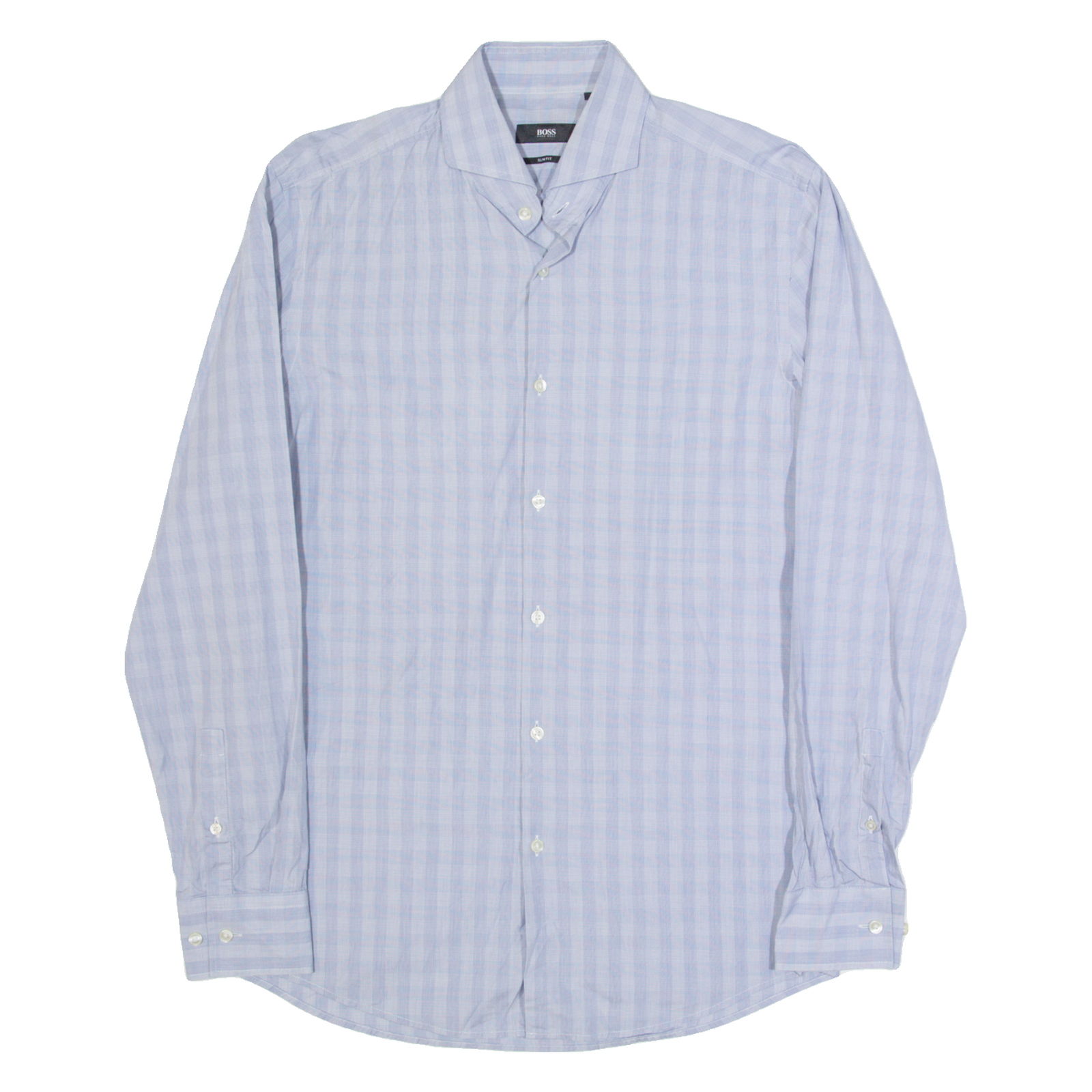 HUGO BOSS Slim Fit Mens Shirt Blue Check Long Sleeve M Refurbished - N/A refurbished available on Cerqular