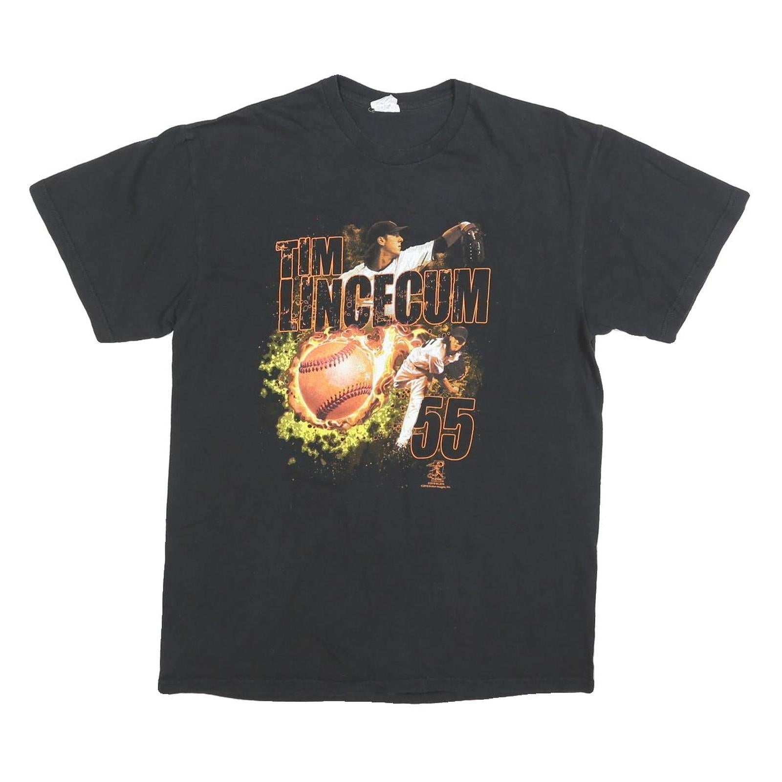 DELTA Mens Black Tim Lincecum Baseball Graphic T-Shirt L Short Sleeve Crew Neck Refurbished - N/A refurbished available on Cerqular