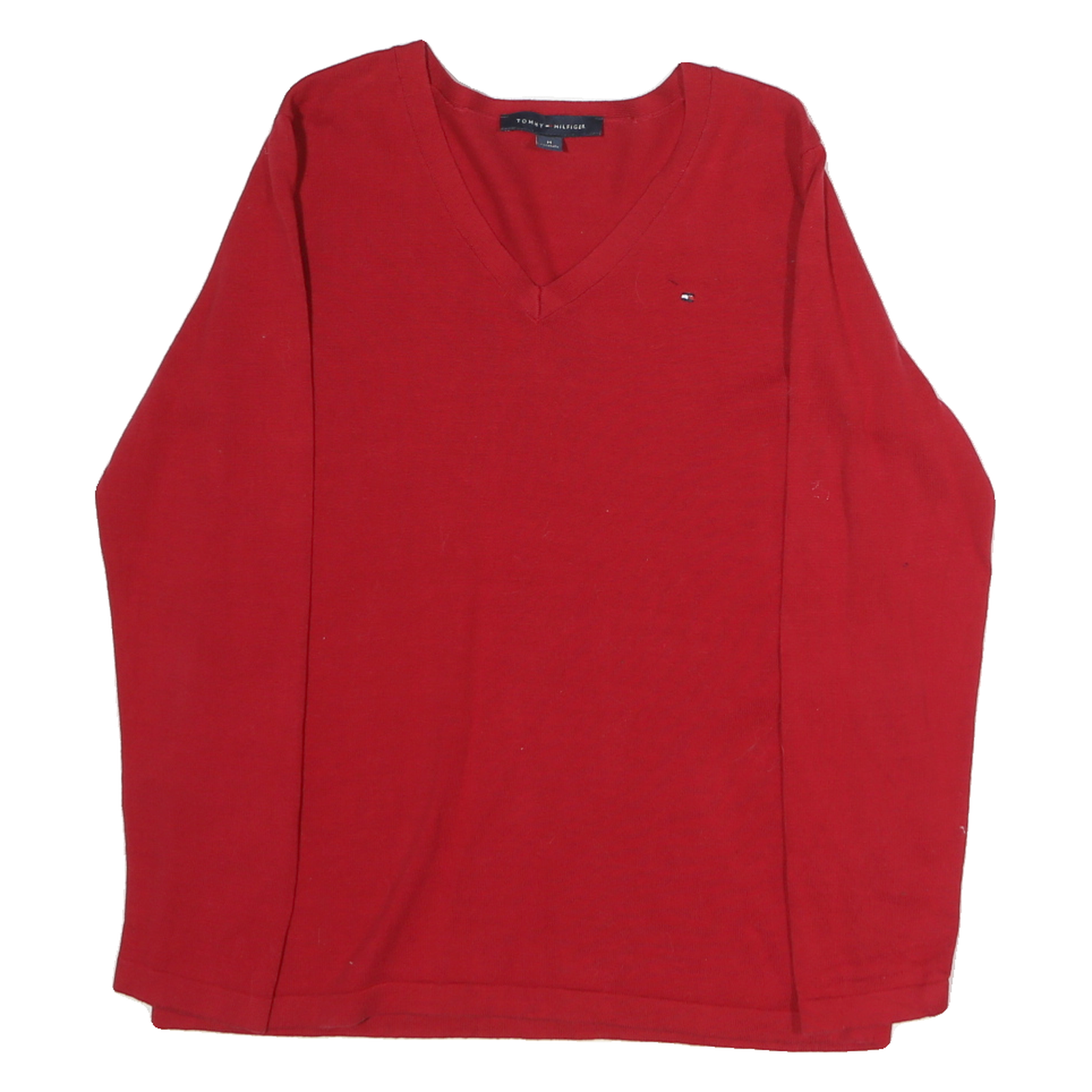 TOMMY HILFIGER Mens Red Plain Jumper V-Neck Basic Knit M Cotton Casual Refurbished - N/A refurbished available on Cerqular