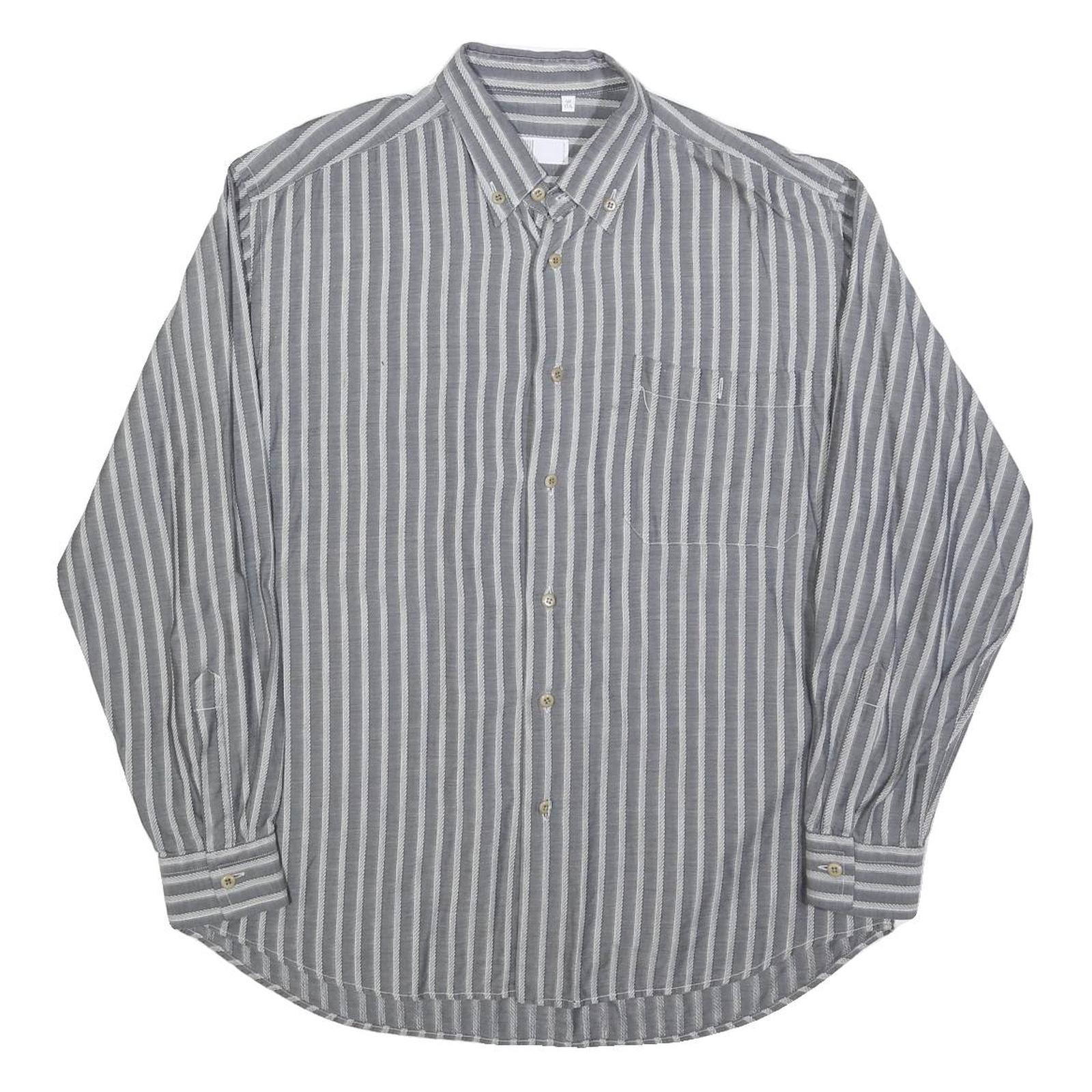UGPPI Mens Grey & White Striped Shirt L Button Down Collar Long Sleeve Casual Refurbished - N/A refurbished available on Cerqular