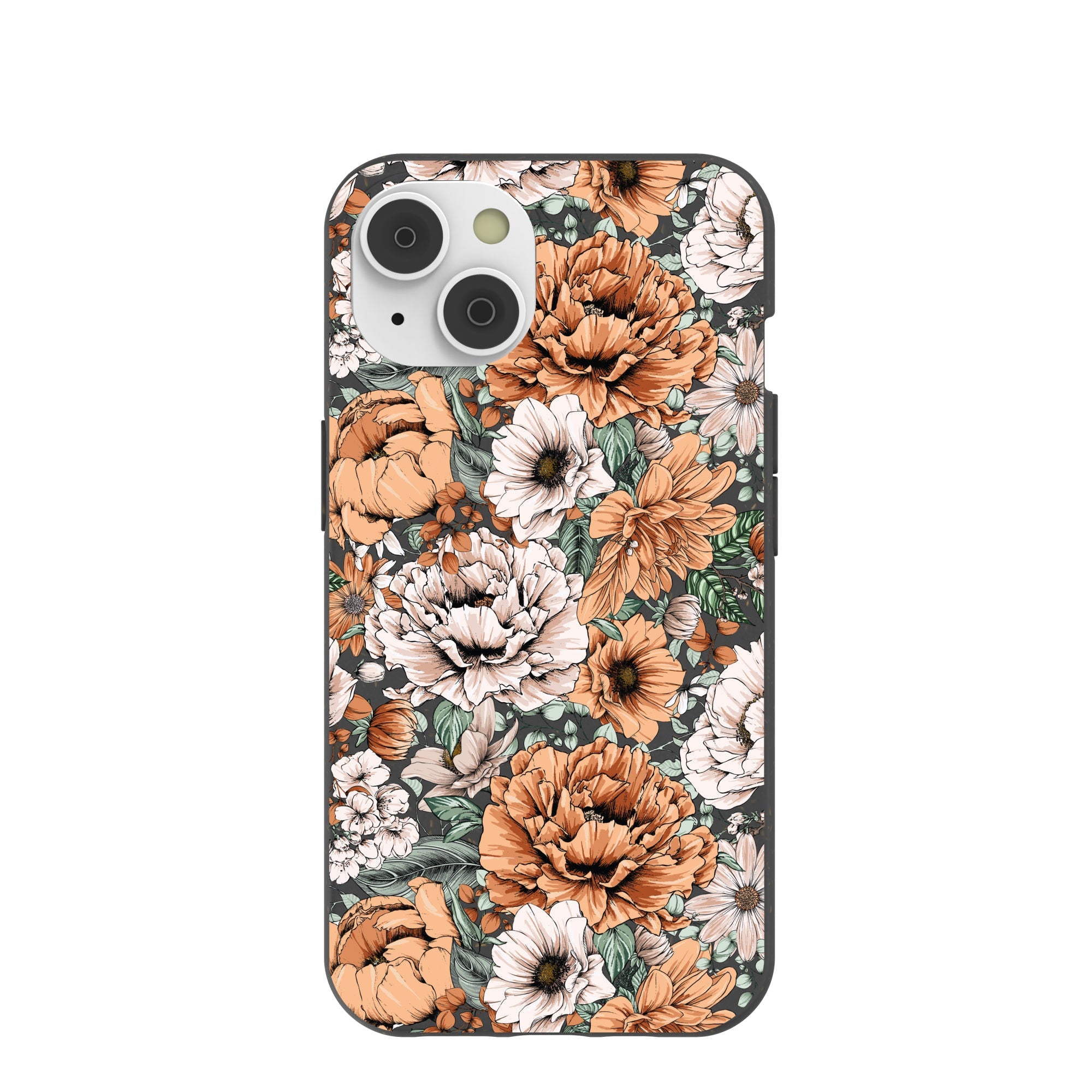 Black Peachy Peonies iPhone 14/16e Case Refurbished - Pela Case refurbished available on Cerqular