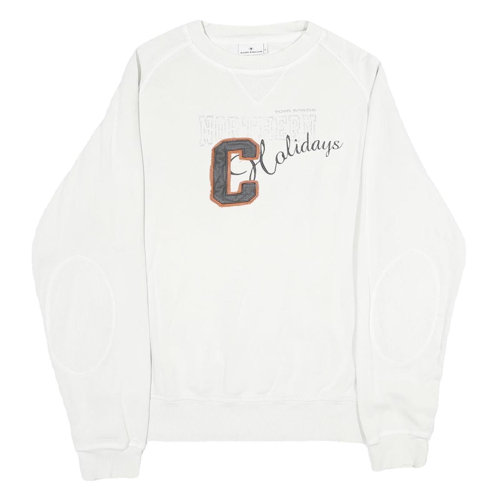TOM TAILOR Mens White Cotton Crew Neck M Holiday Graphic Sweatshirt Refurbished - N/A refurbished available on Cerqular