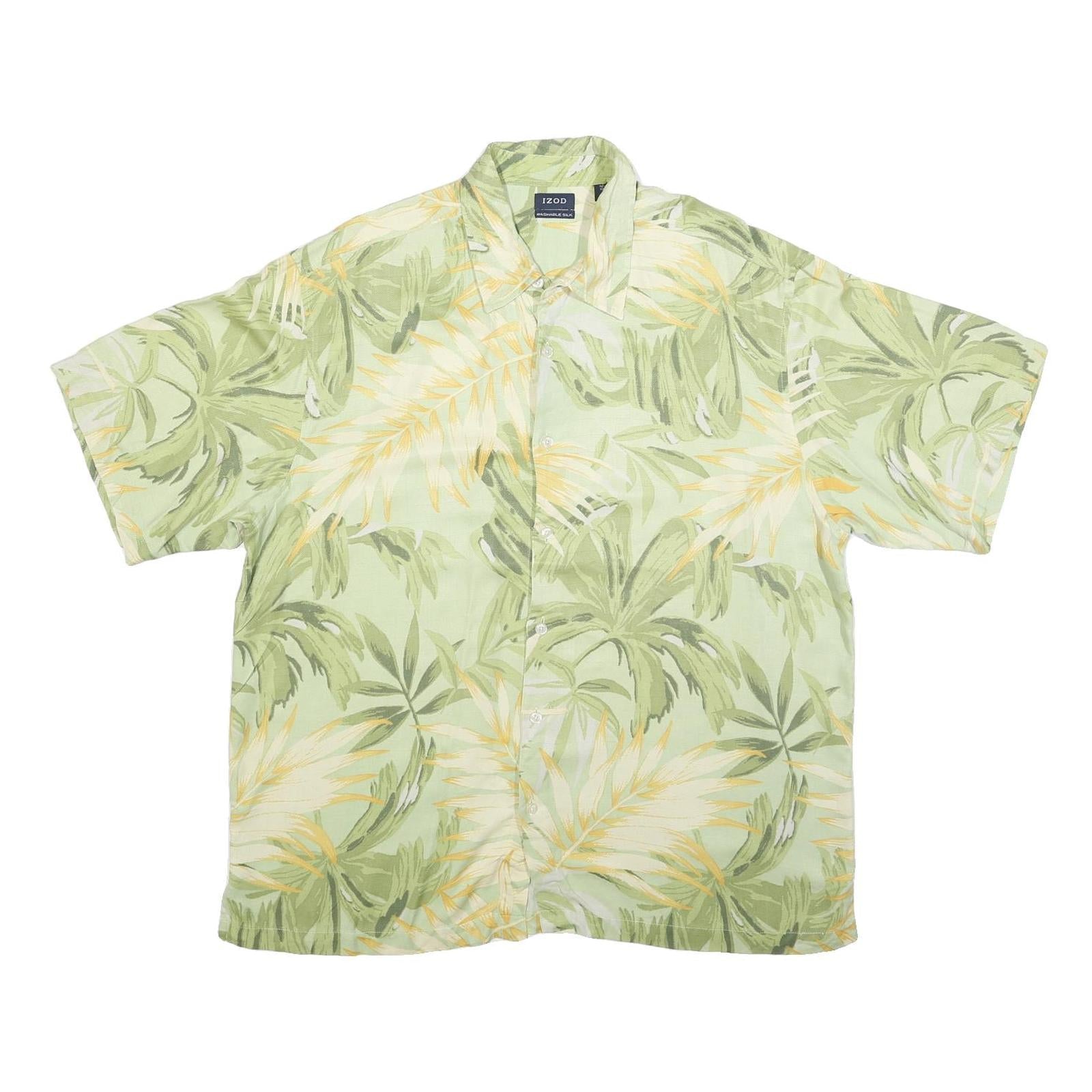 IZOD Mens Green & Yellow Silk Hawaiian Shirt XL Summer Beach Patterned Casual Refurbished - N/A refurbished available on Cerqular