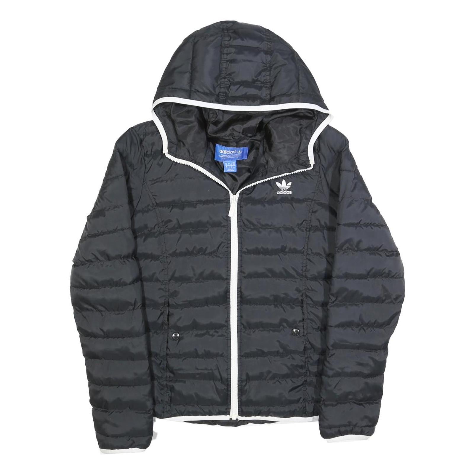 ADIDAS Womens Black Zip Up Puffer Hooded Jacket UK 10 Polyester Blend Casual Refurbished - N/A refurbished available on Cerqular