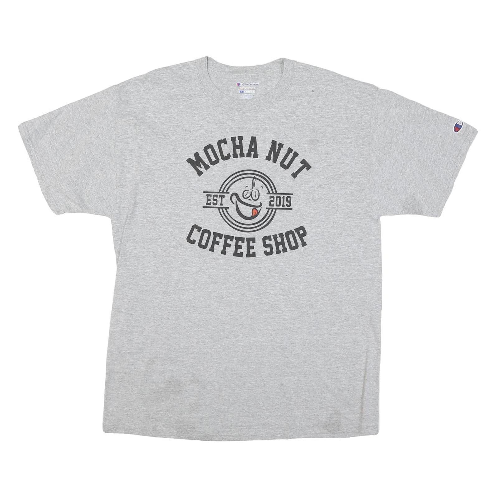 CHAMPION Mens Grey Mocha Nut Coffee Shop Graphic T-Shirt L Short Sleeve Crew Refurbished - N/A refurbished available on Cerqular