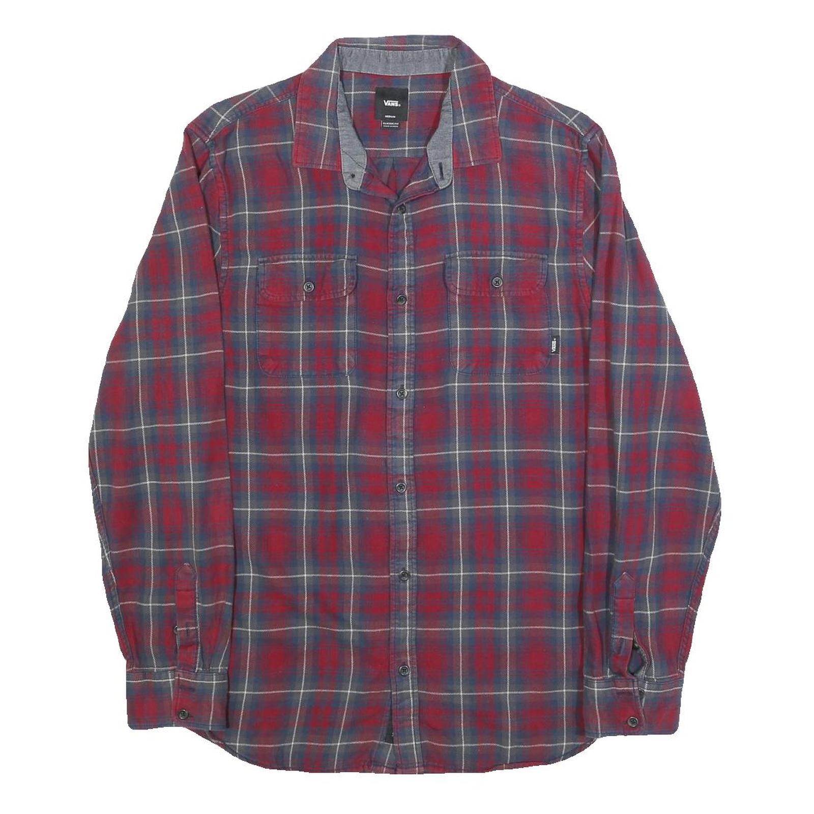 VANS Mens Red & Blue Check Shirt M Casual Button Up Cotton Long Sleeve Refurbished - N/A refurbished available on Cerqular
