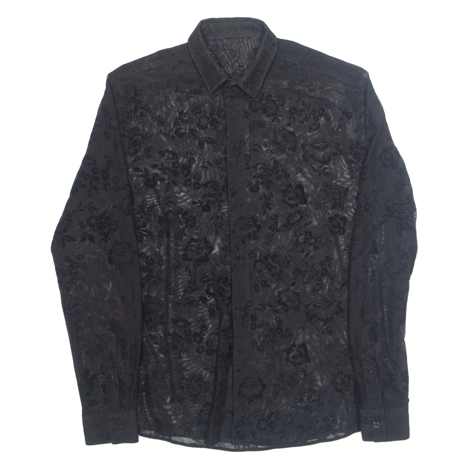 Sheer Womens Printed Shirt Black Collared Long Sleeve Floral S Refurbished - N/A refurbished available on Cerqular
