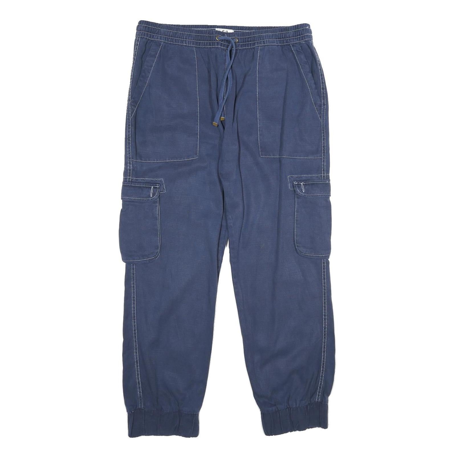 C&A Womens Cotton Blend Blue Relaxed Cargo Trousers W34 L27 Drawstring Casual Refurbished - N/A refurbished available on Cerqular