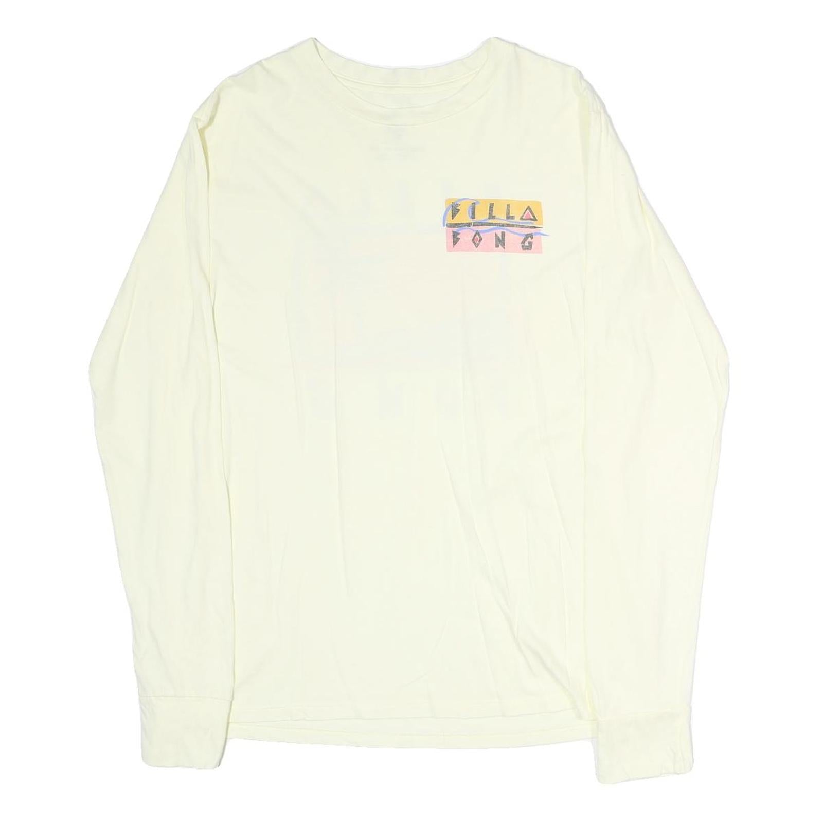 BILLABONG Mens Cream Graphic T-Shirt L Long Sleeve Crew Neck Cotton Refurbished - N/A refurbished available on Cerqular